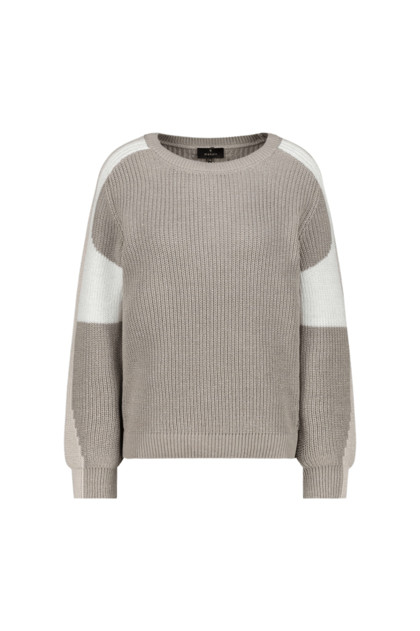 Monari 809060 Greige Colourblock Fisherman Knit Jumper - Dotique - Monari