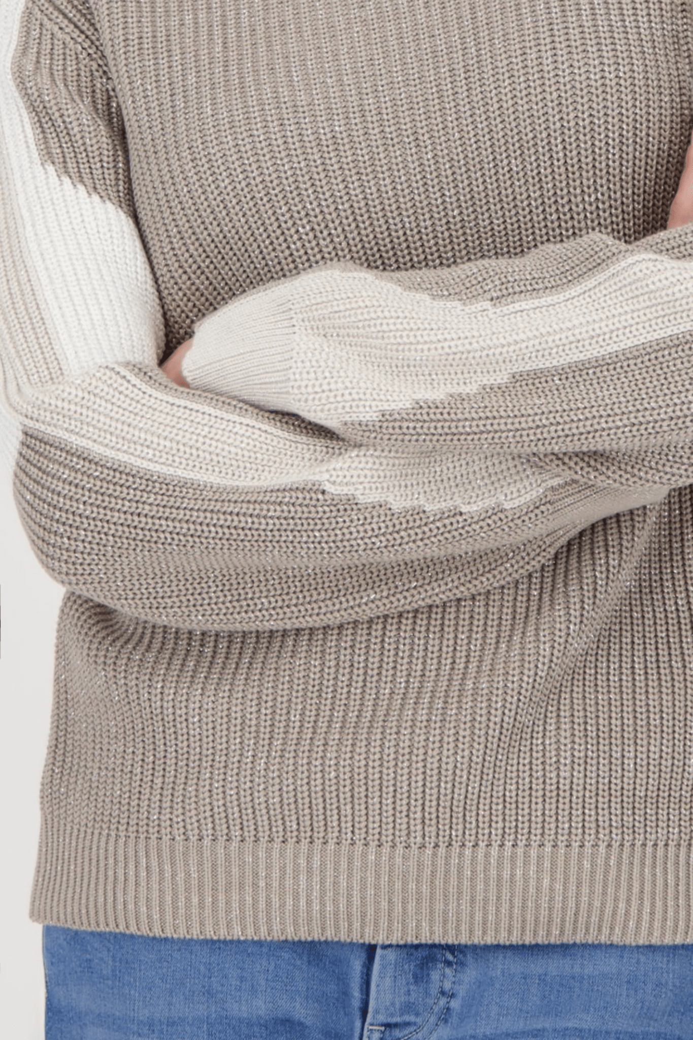 Monari 809060 Greige Colourblock Fisherman Knit Jumper - Dotique - Monari