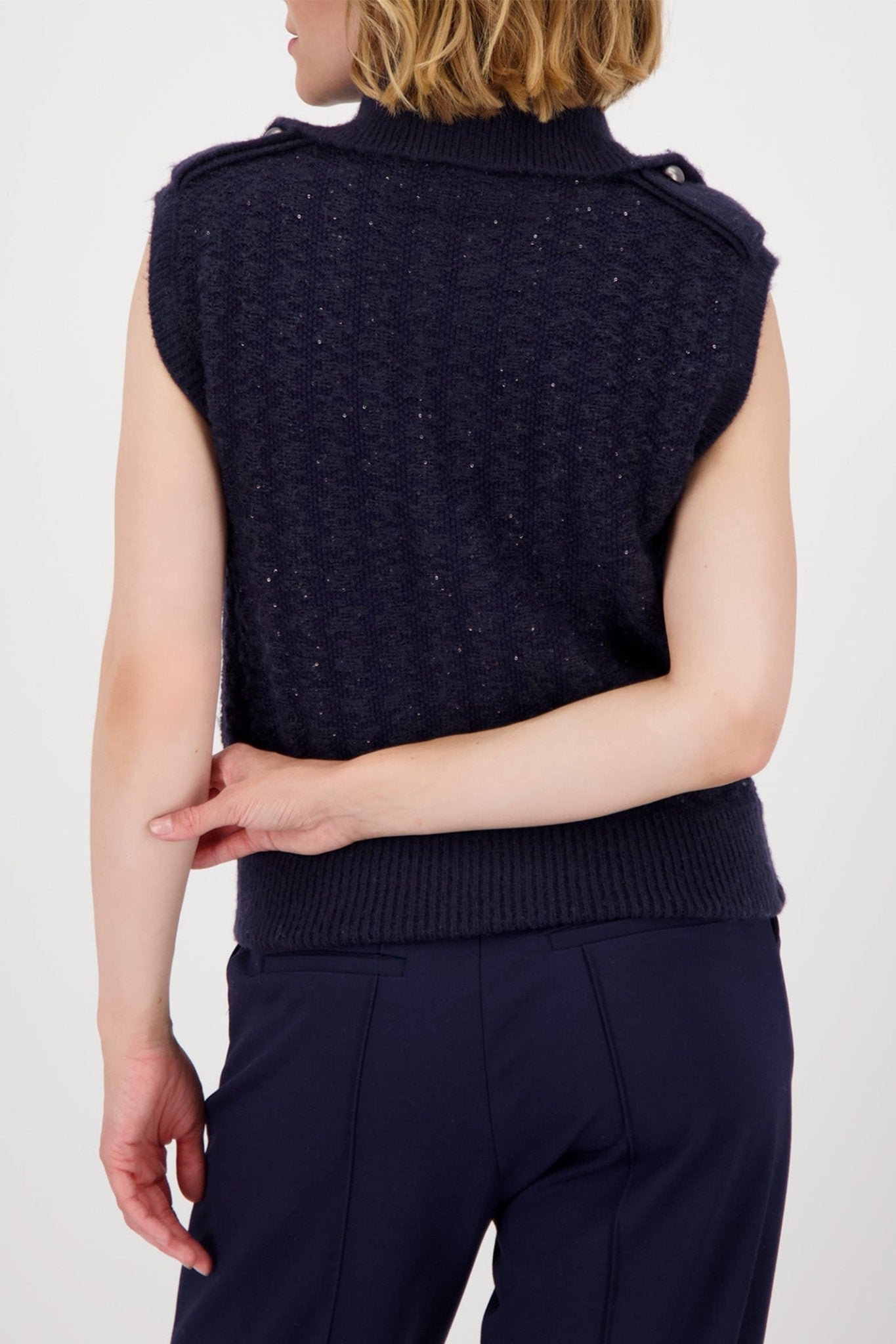 Monari 809107 Night Sky Navy Tweed Knit Gilet - Dotique - Monari