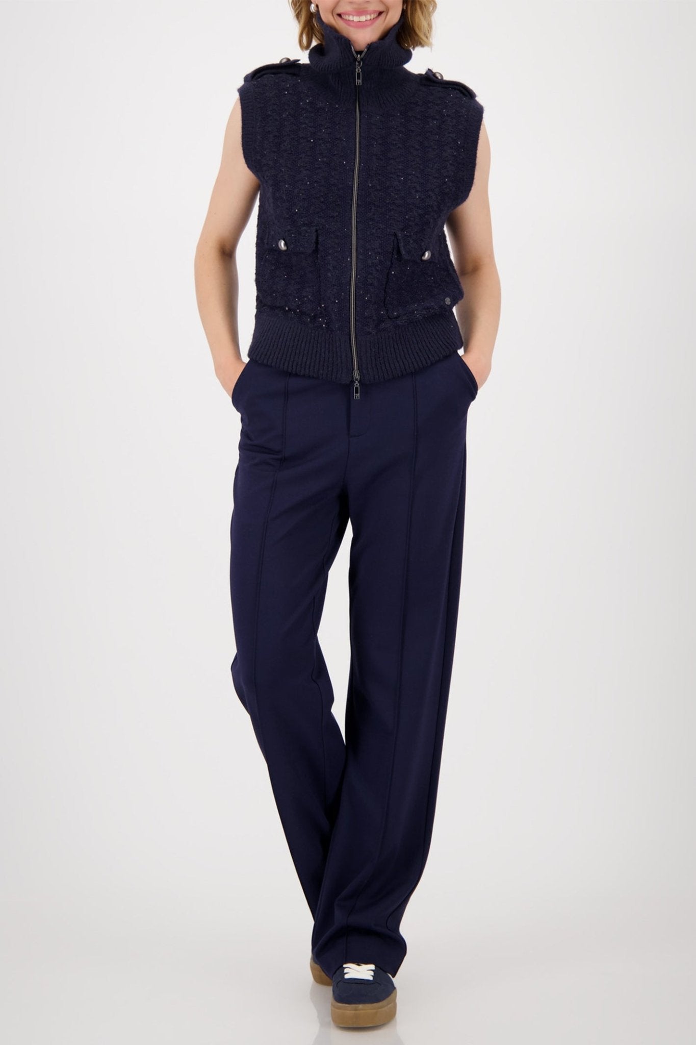 Monari 809107 Night Sky Navy Tweed Knit Gilet - Dotique - Monari