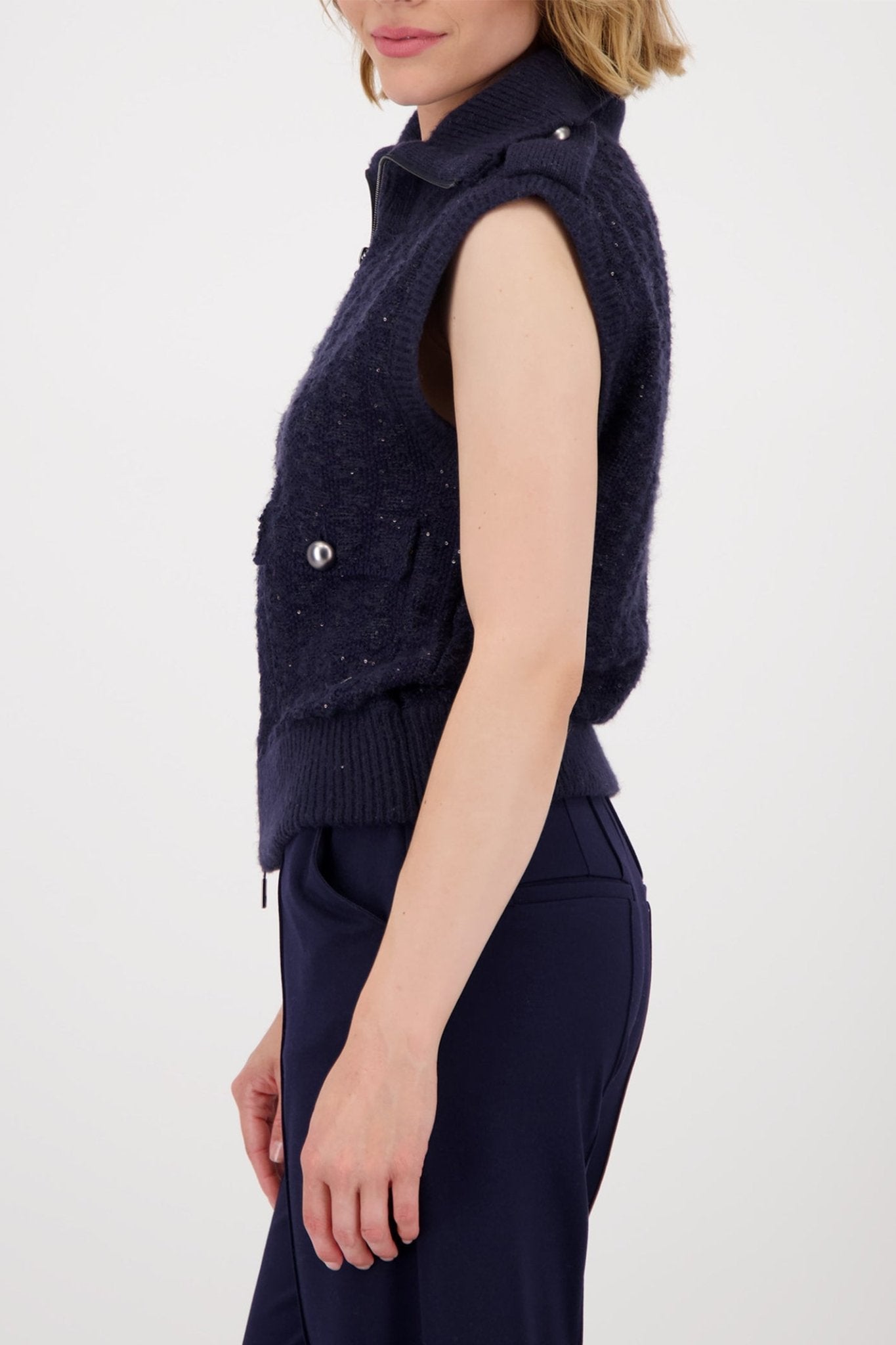 Monari 809107 Night Sky Navy Tweed Knit Gilet - Dotique - Monari