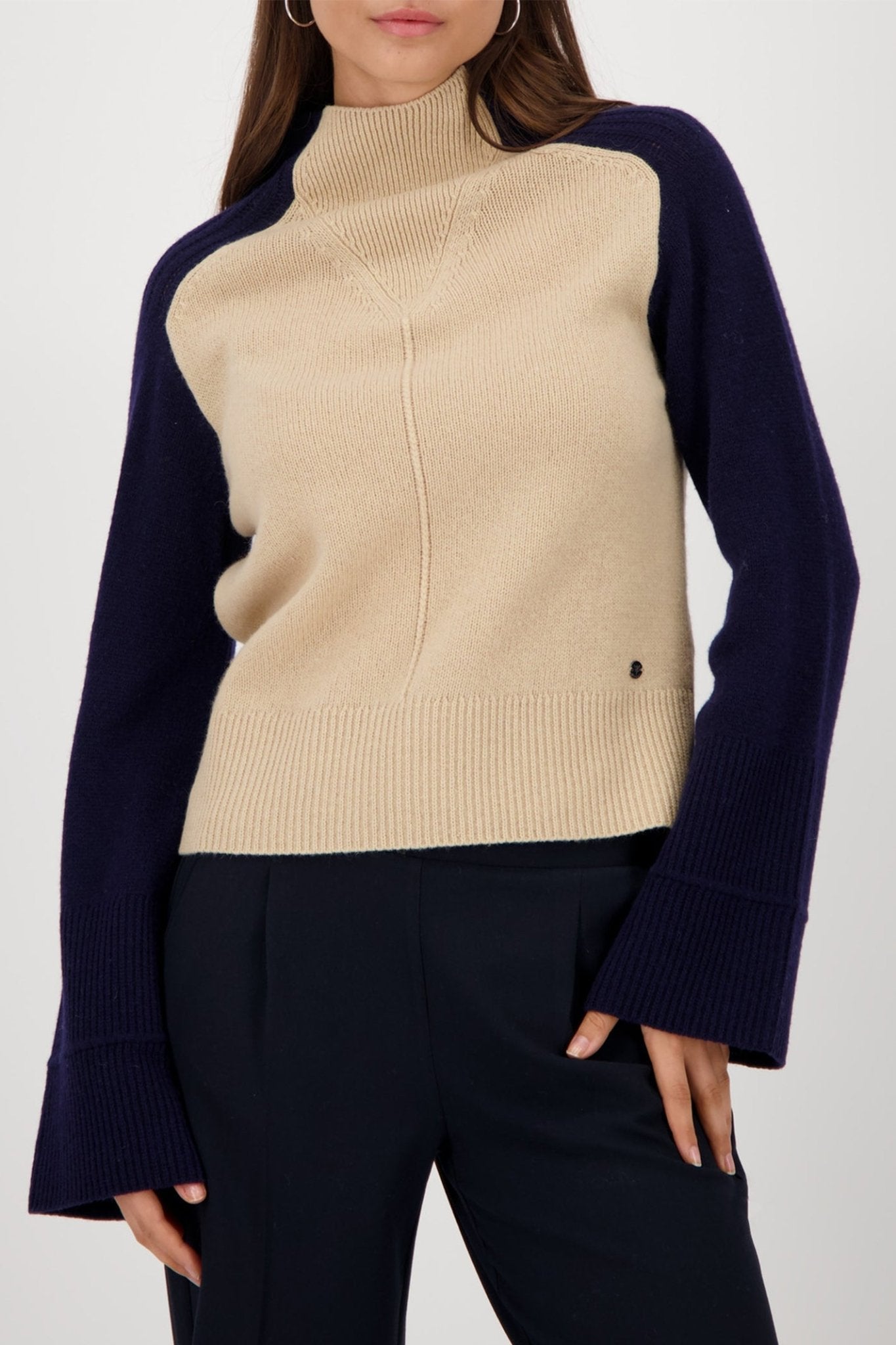 Monari 809119 Cinnamon Beige Colourblock Jumper - Dotique - Monari