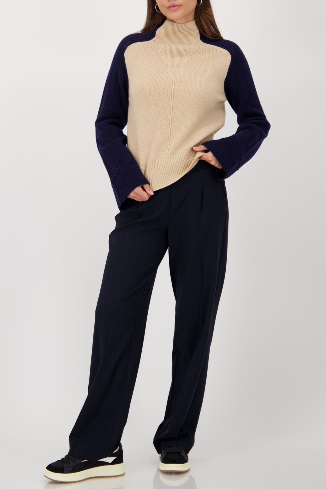 Monari 809119 Cinnamon Beige Colourblock Jumper - Dotique - Monari