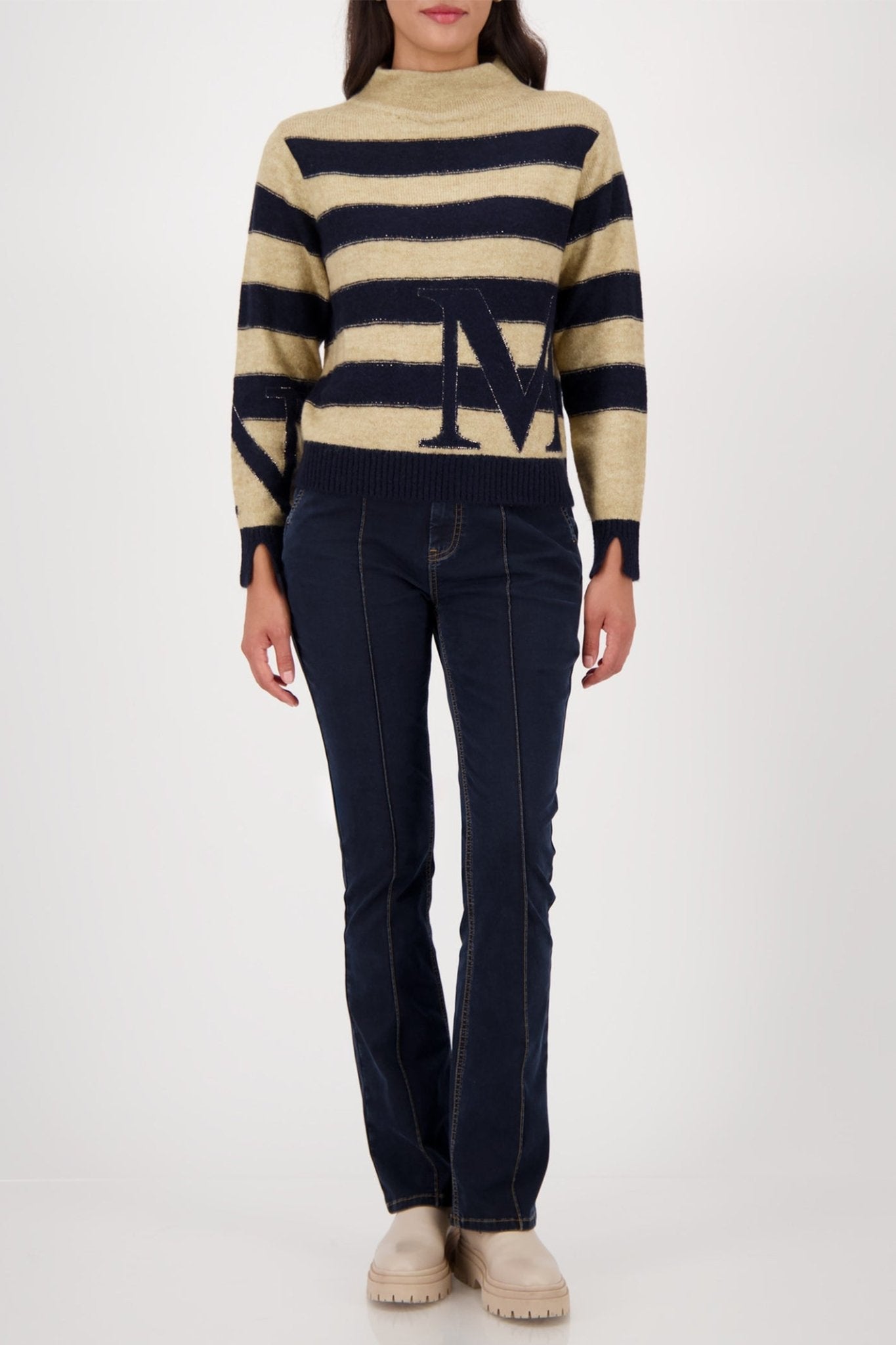 Monari 809123 Night Sky Navy Stripe Knit Jumper - Dotique - Monari