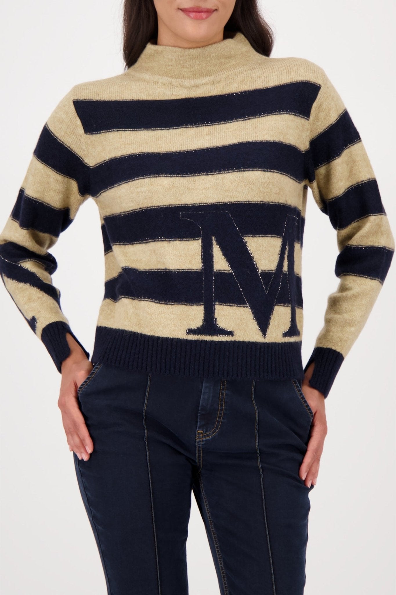 Monari 809123 Night Sky Navy Stripe Knit Jumper - Dotique - Monari