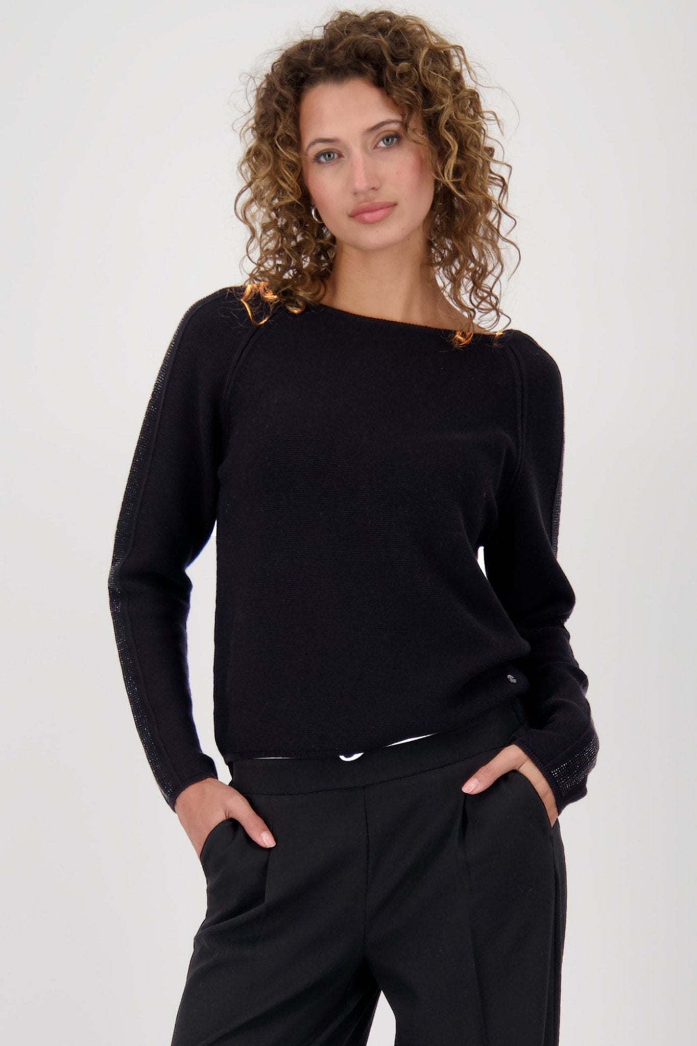 Monari 809131 Black Embellished Knit Jumper - Dotique - Monari