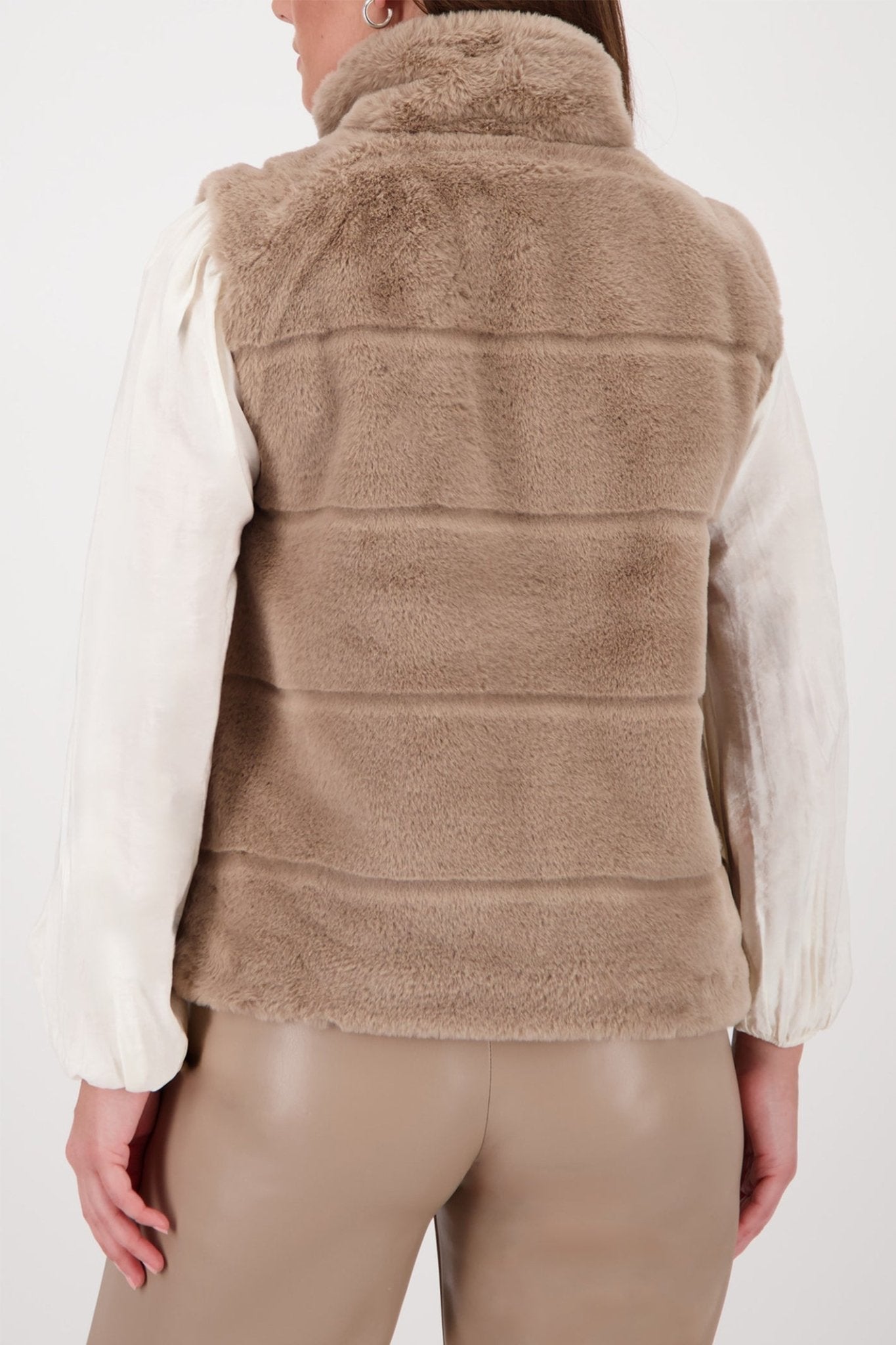 Monari 809140 Truffle Taupe Faux Fur Waistcoat Gilet - Dotique - Monari