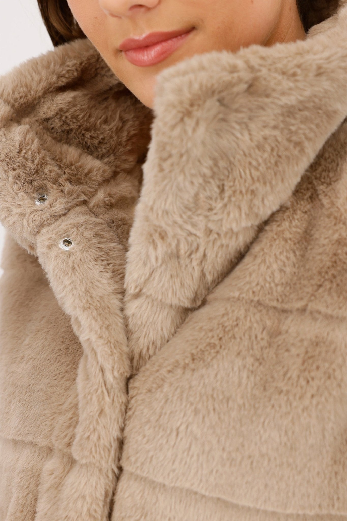 Monari 809140 Truffle Taupe Faux Fur Waistcoat Gilet - Dotique - Monari