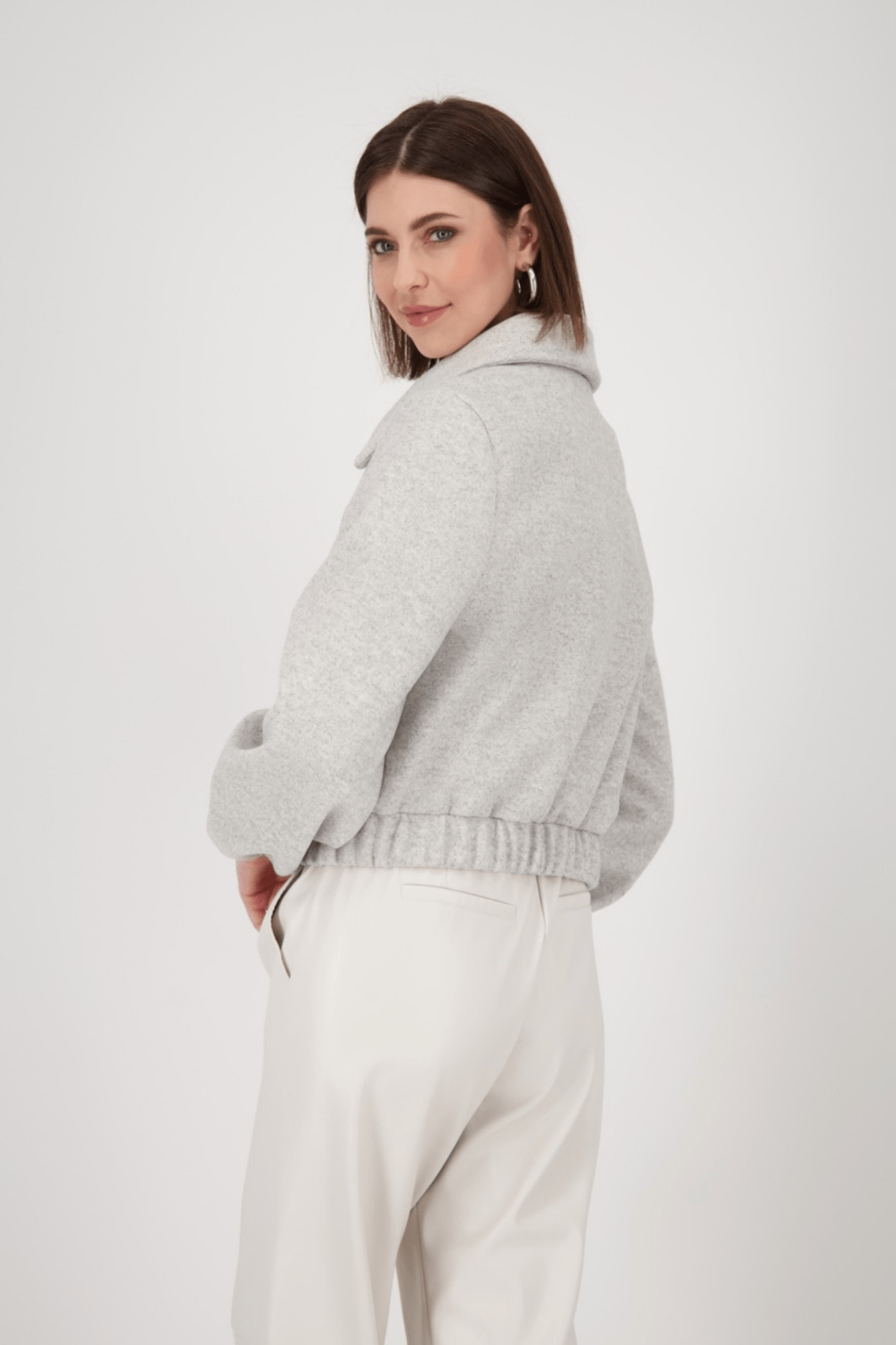 Monari 809160 Oat Milk Mélange Bomber Jacket - Dotique - Monari
