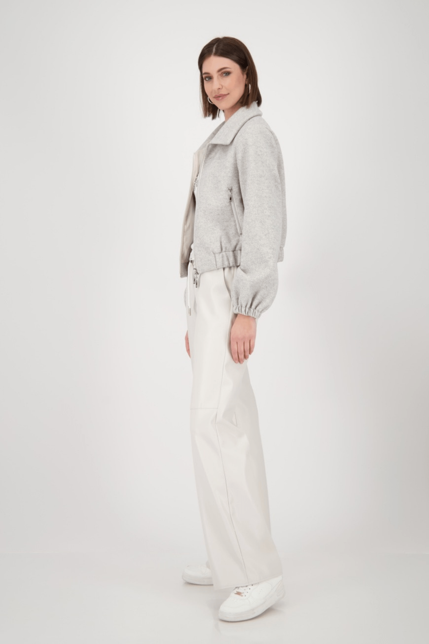 Monari 809160 Oat Milk Mélange Bomber Jacket - Dotique - Monari