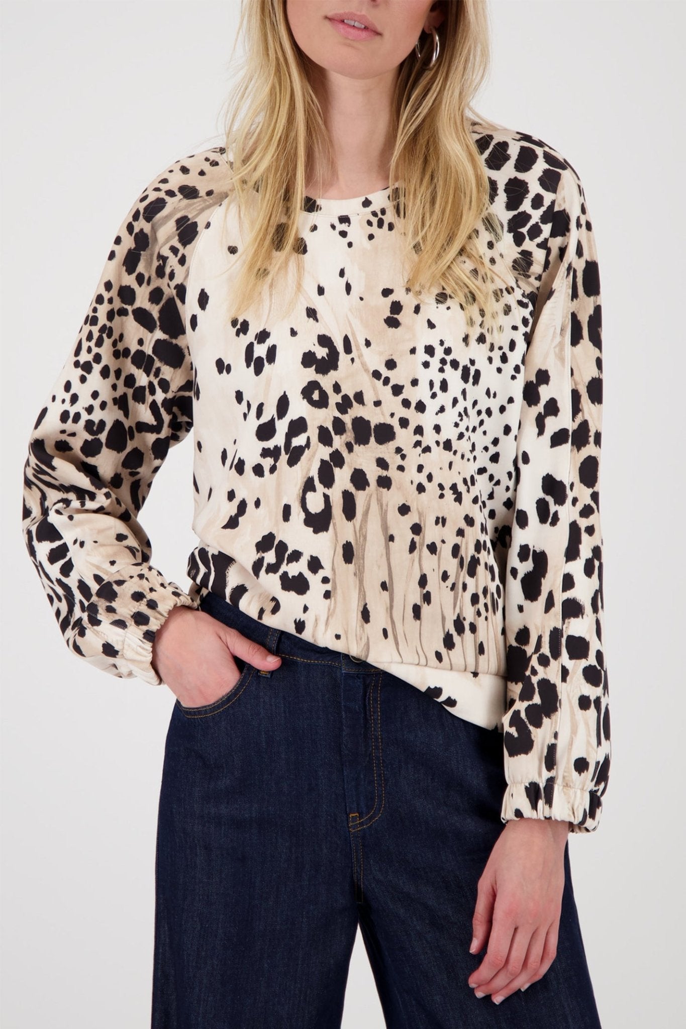 Monari 809169 Cashmere Beige Tones Leopard Print Sweatshirt - Dotique - Monari