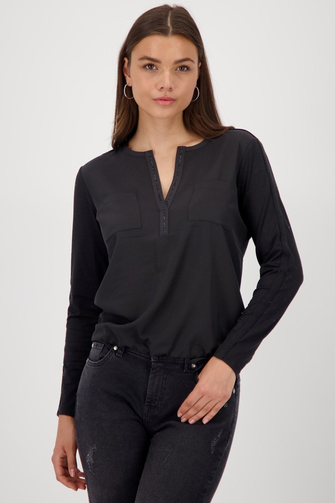Monari 809190 Black Embellished Jersey Blouse - Dotique - Monari