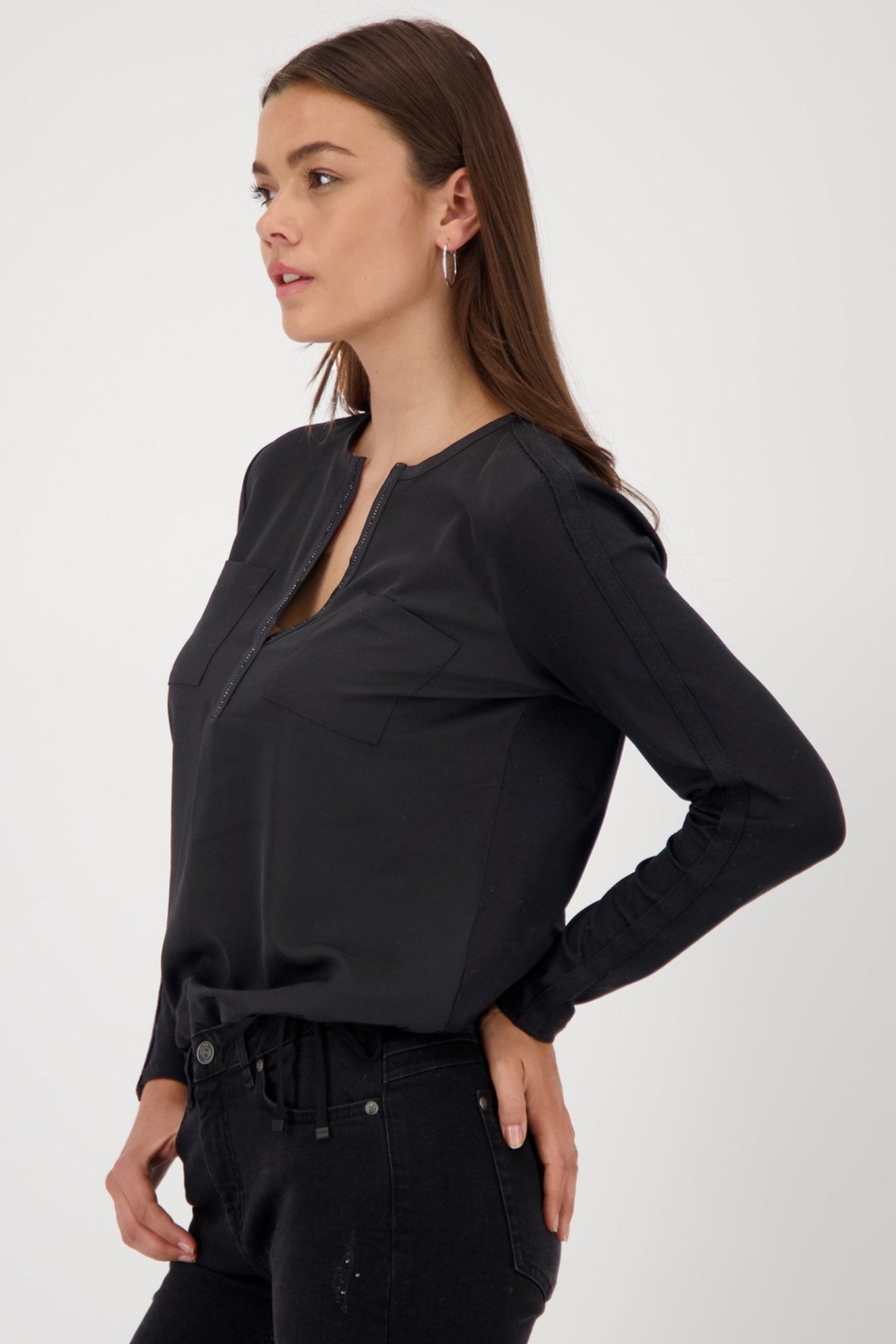 Monari 809190 Black Embellished Jersey Blouse - Dotique - Monari