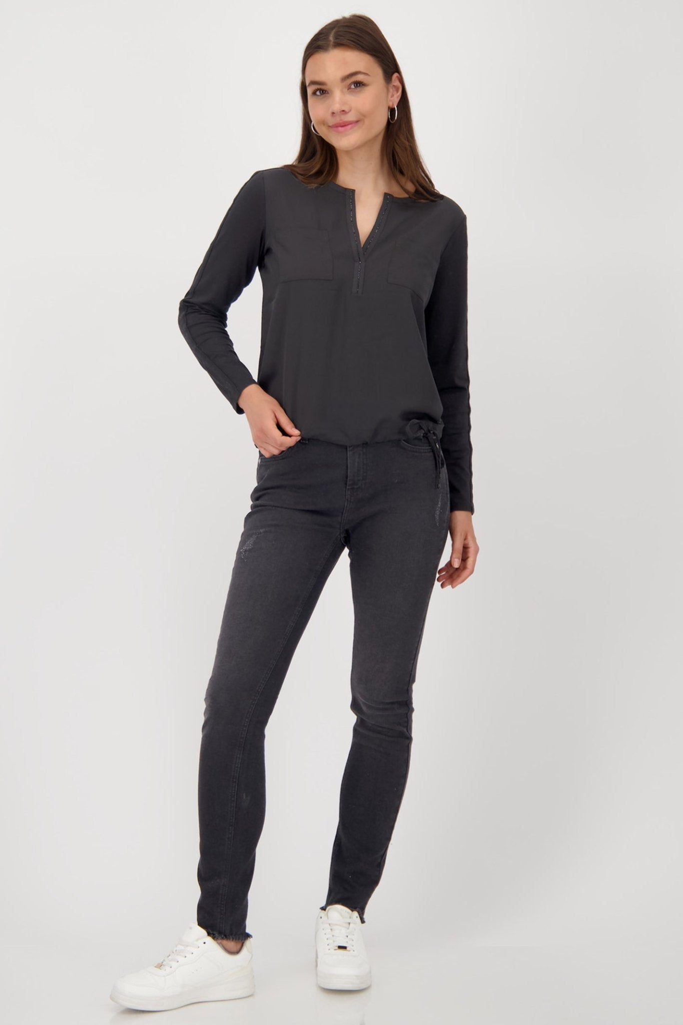 Monari 809190 Black Embellished Jersey Blouse - Dotique - Monari