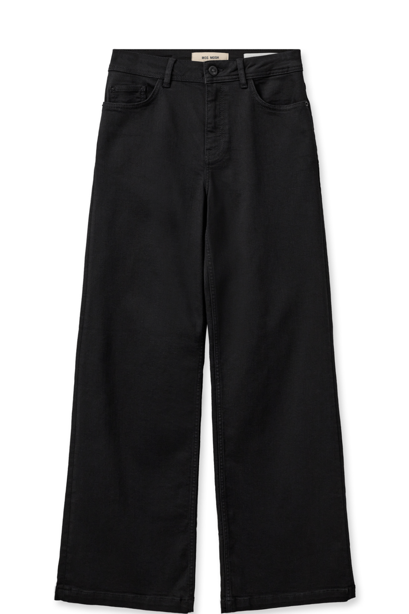 Mos Mosh MMDara Deluxe Jeans in Black – high rise wide leg soft denim jeans with contrast stitching and five-pocket design available at Dotique