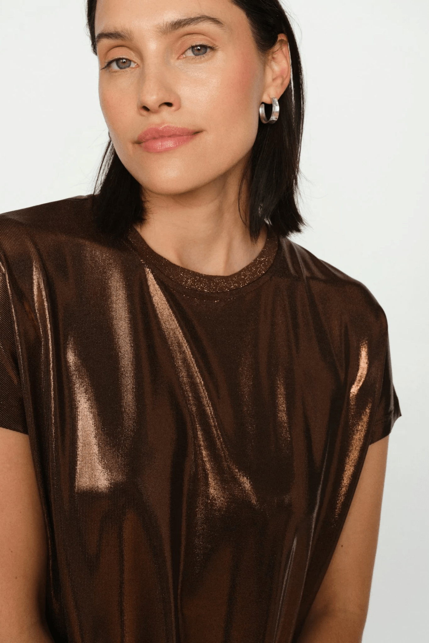 Mos Mosh 167520 MMNivola O - Neck Metallic Tee Bracken - Dotique - Mos Mosh