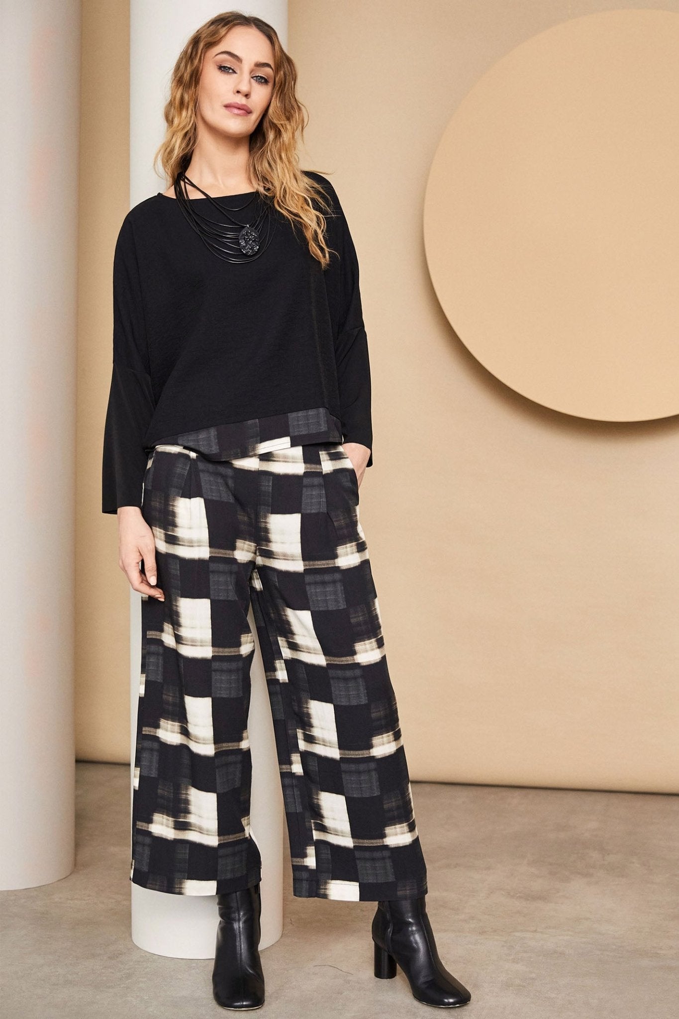 Naya 213 Black Butter Block Print Trouser - Dotique