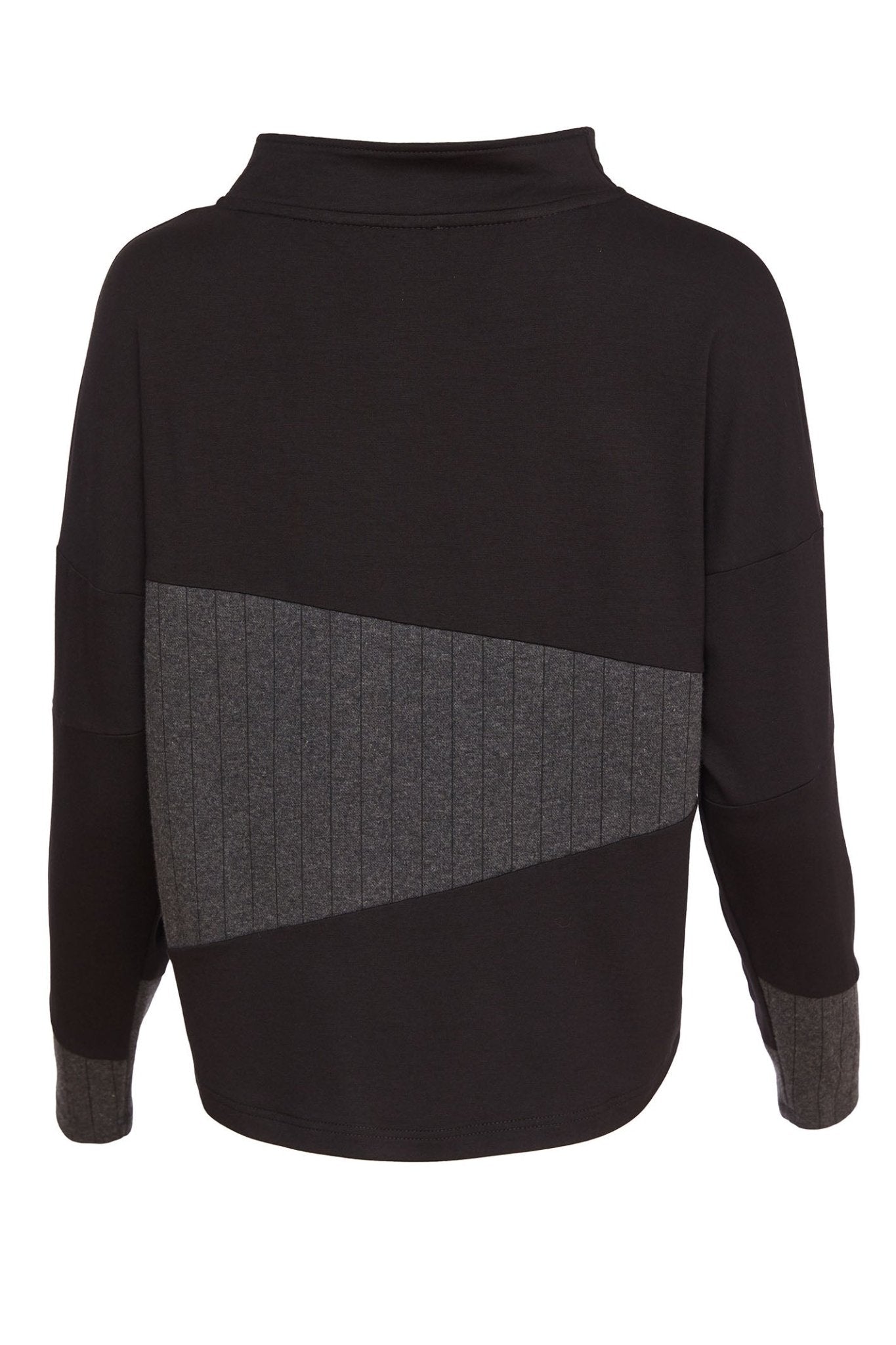 Naya 233 Black Grey High Neck Pinstripe Detail Top - Dotique