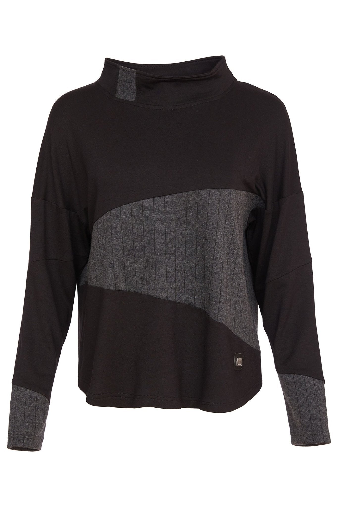 Naya 233 Black Grey High Neck Pinstripe Detail Top - Dotique