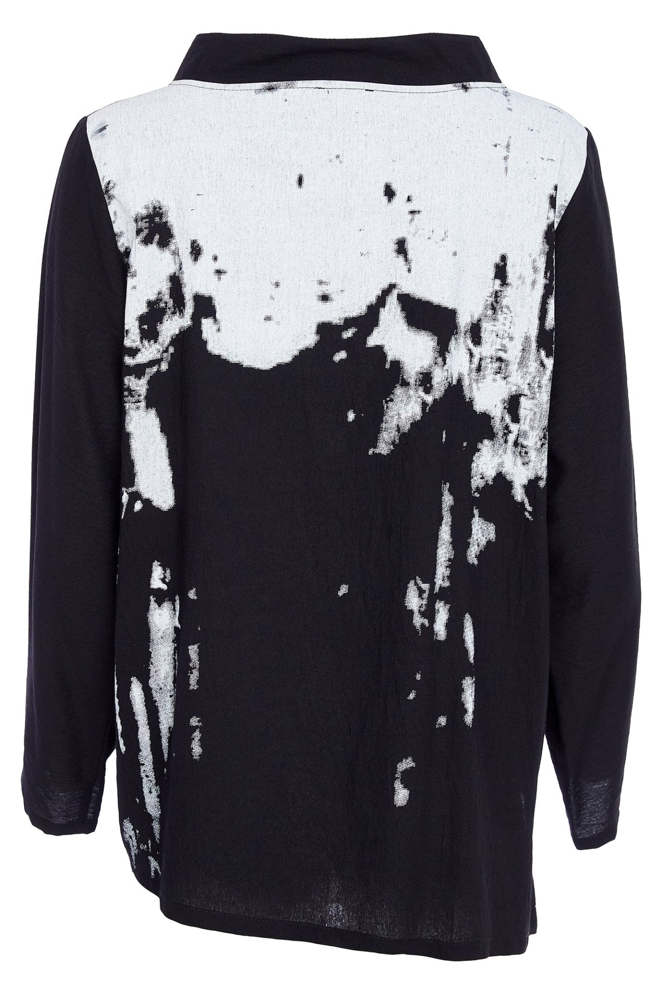 Naya MA25237 Black White Print Angled Hem Top With Raised Collar - Dotique - Naya