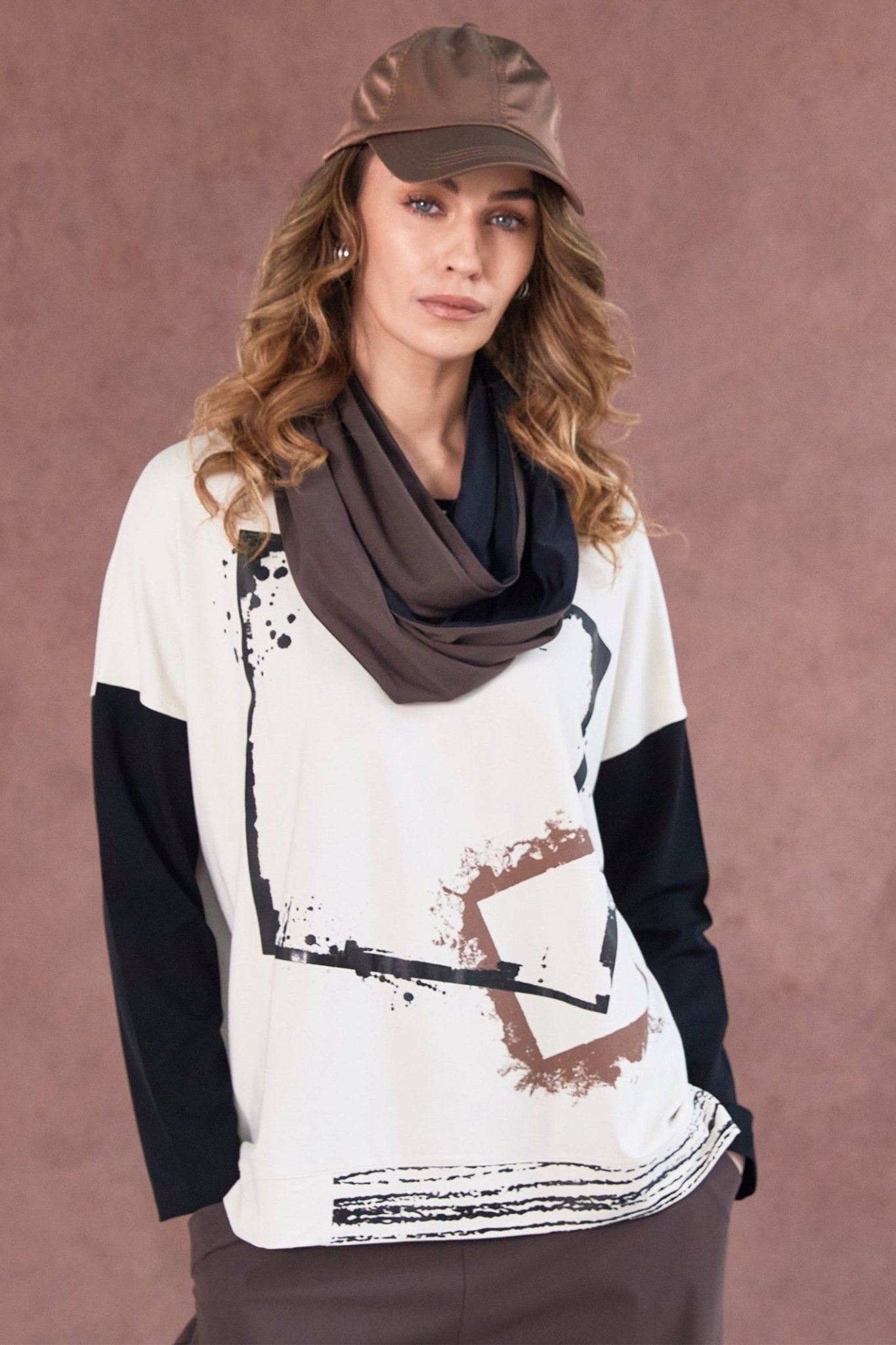 Naya NAW25113 Cocoa Black Two Tone Jersey Neck Scarf - Dotique - Naya