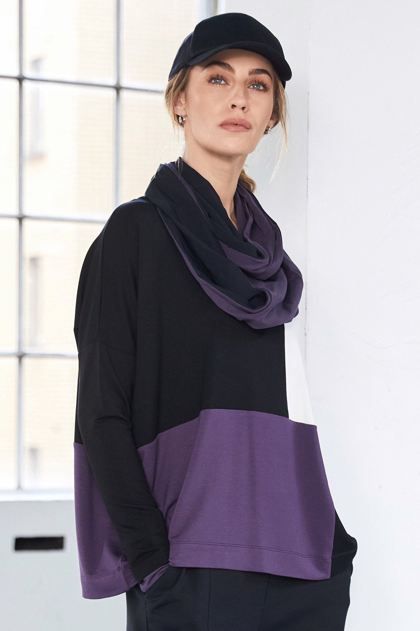 Naya NAW25113 Mulberry Black Two Tone Soft Jersey Scarf - Dotique - Naya