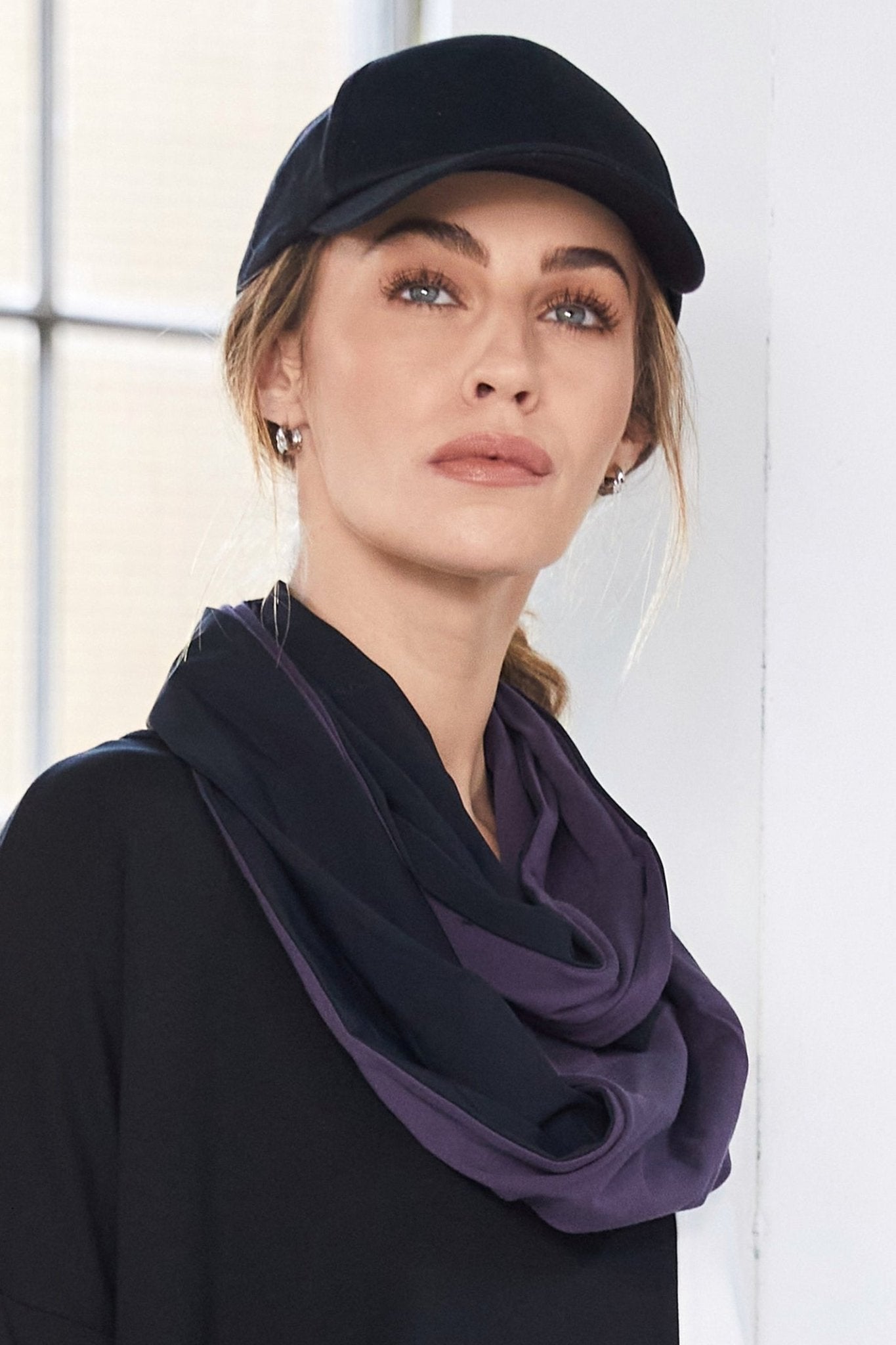 Naya NAW25113 Mulberry Black Two Tone Soft Jersey Scarf - Dotique - Naya