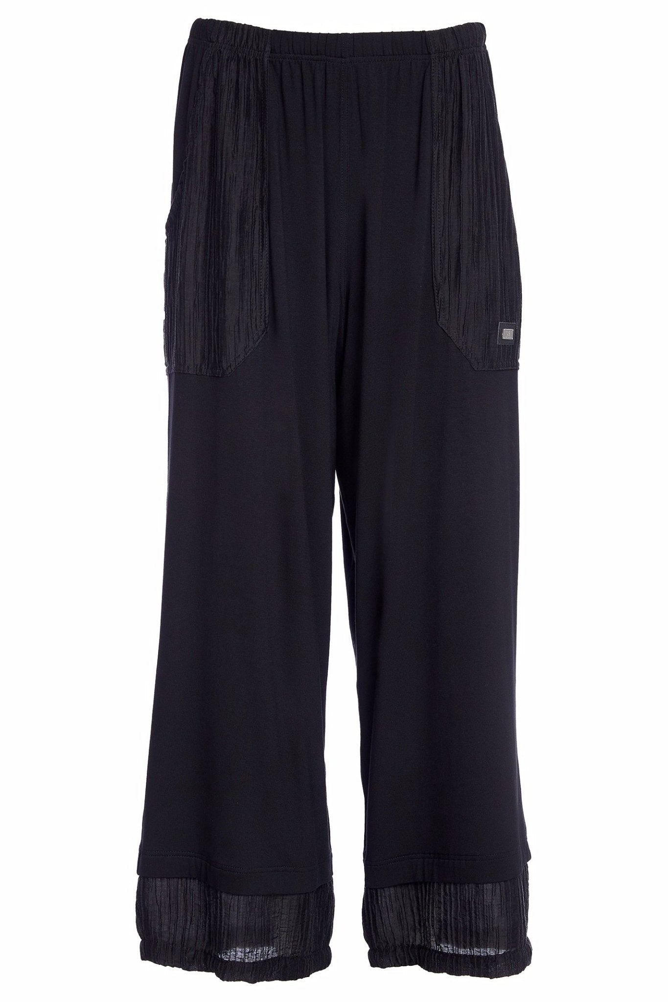 Naya NAW25223 Black Pull Up Trouser with Contrast Embossed Rib Pockets and Hemline – Colour 09 - Dotique - Naya