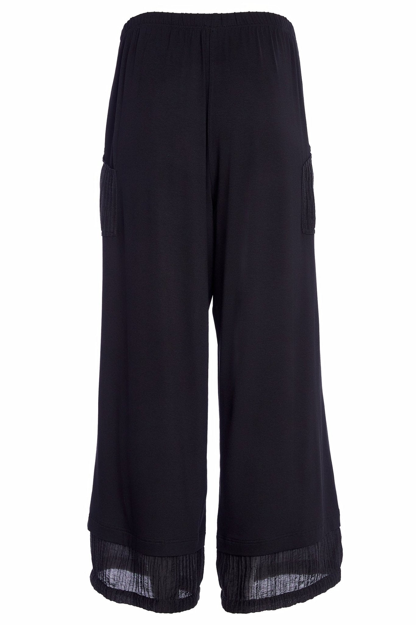 Naya NAW25223 Black Pull Up Trouser with Contrast Embossed Rib Pockets and Hemline – Colour 09 - Dotique - Naya