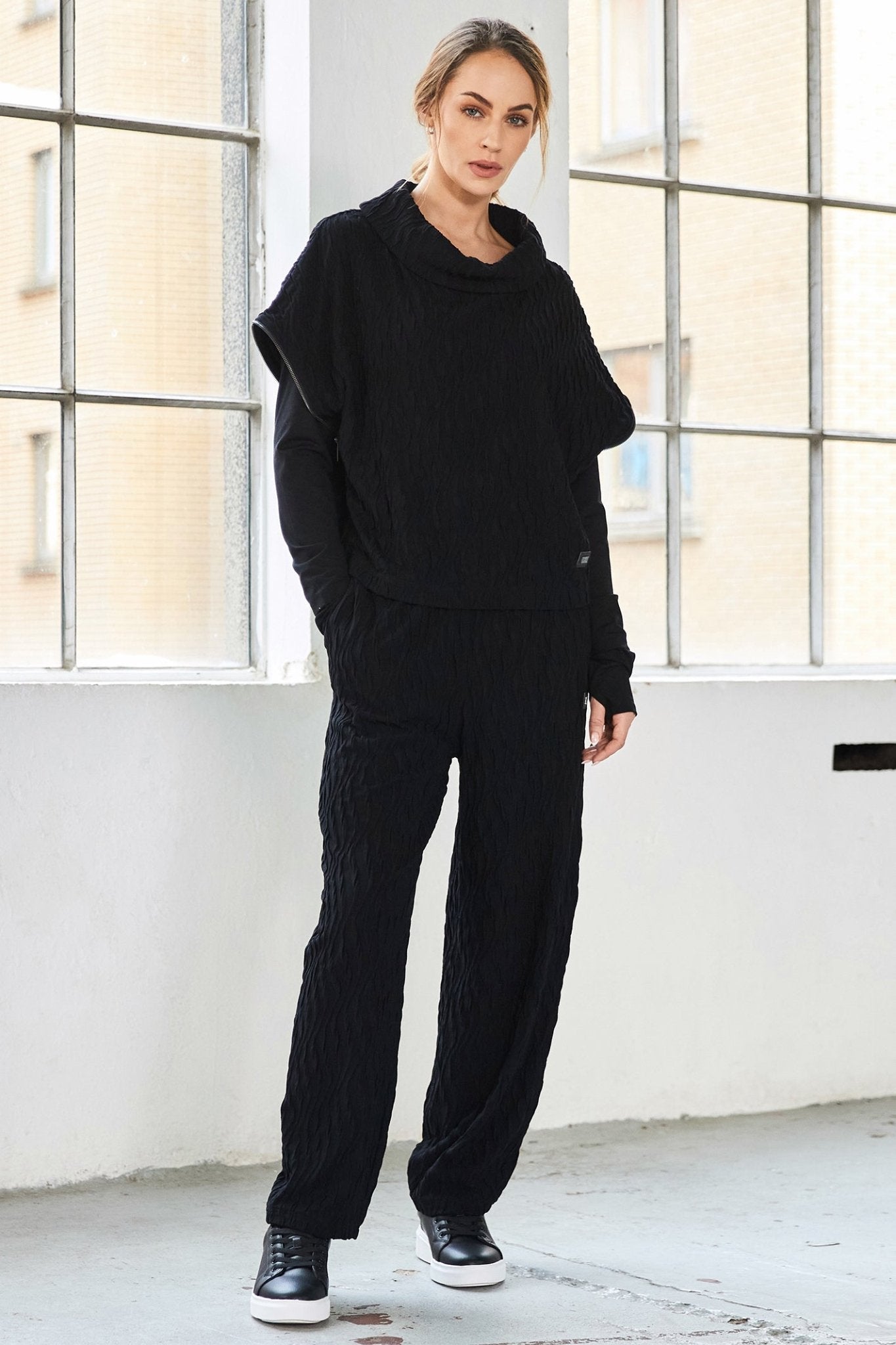 Naya NAW25230 Black Embossed Knit Soft Pull Up Trouser – Colour 09 - Dotique - Naya