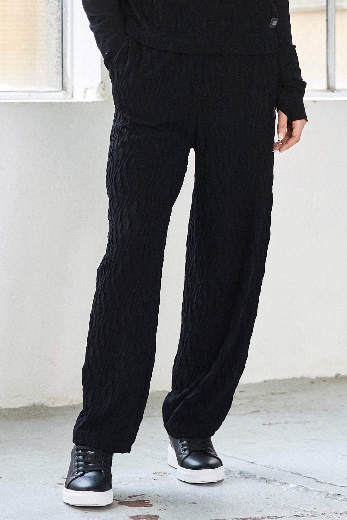 Naya NAW25230 Black Embossed Knit Soft Pull Up Trouser – Colour 09 - Dotique - Naya