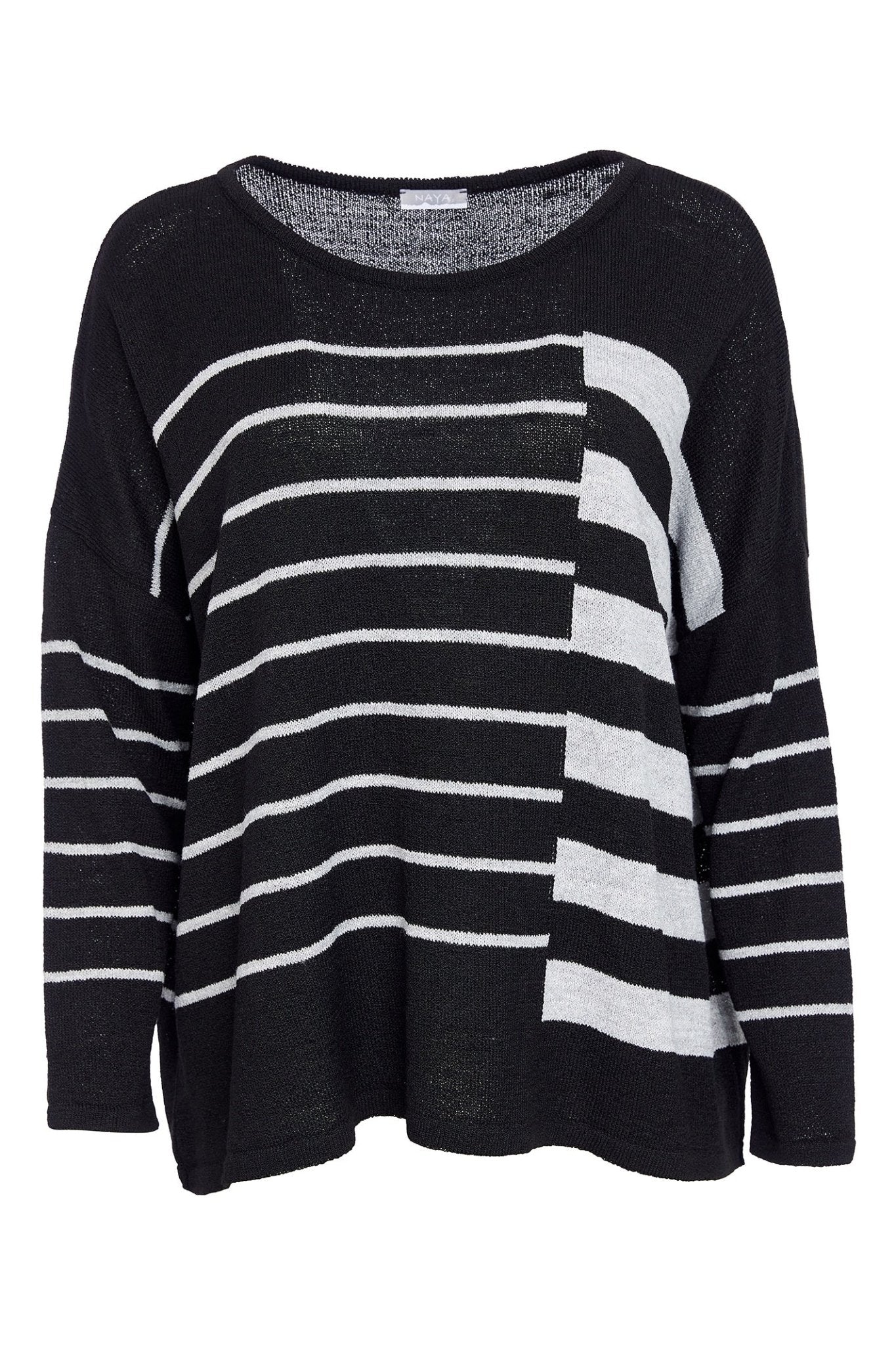 Naya NAW25240 Black Round Neck Stripe Jumper – Dotique