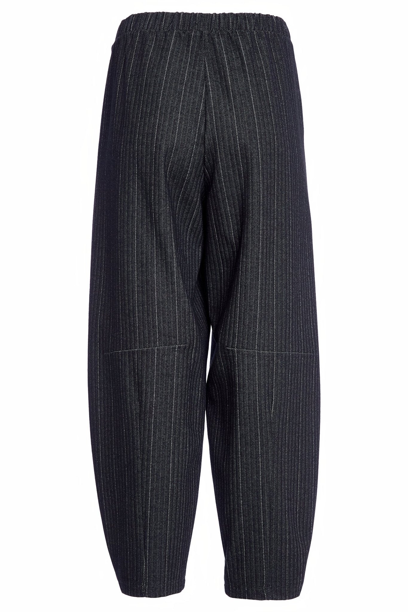 Dark gray pinstripe pants on a white background