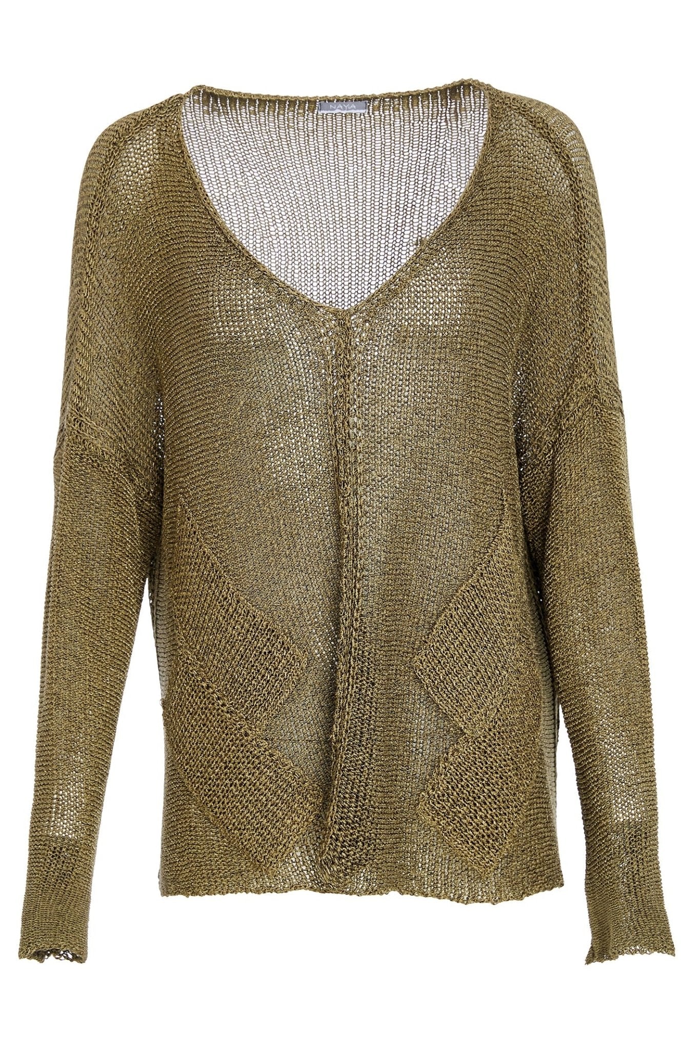 Khaki knit sweater on a white background