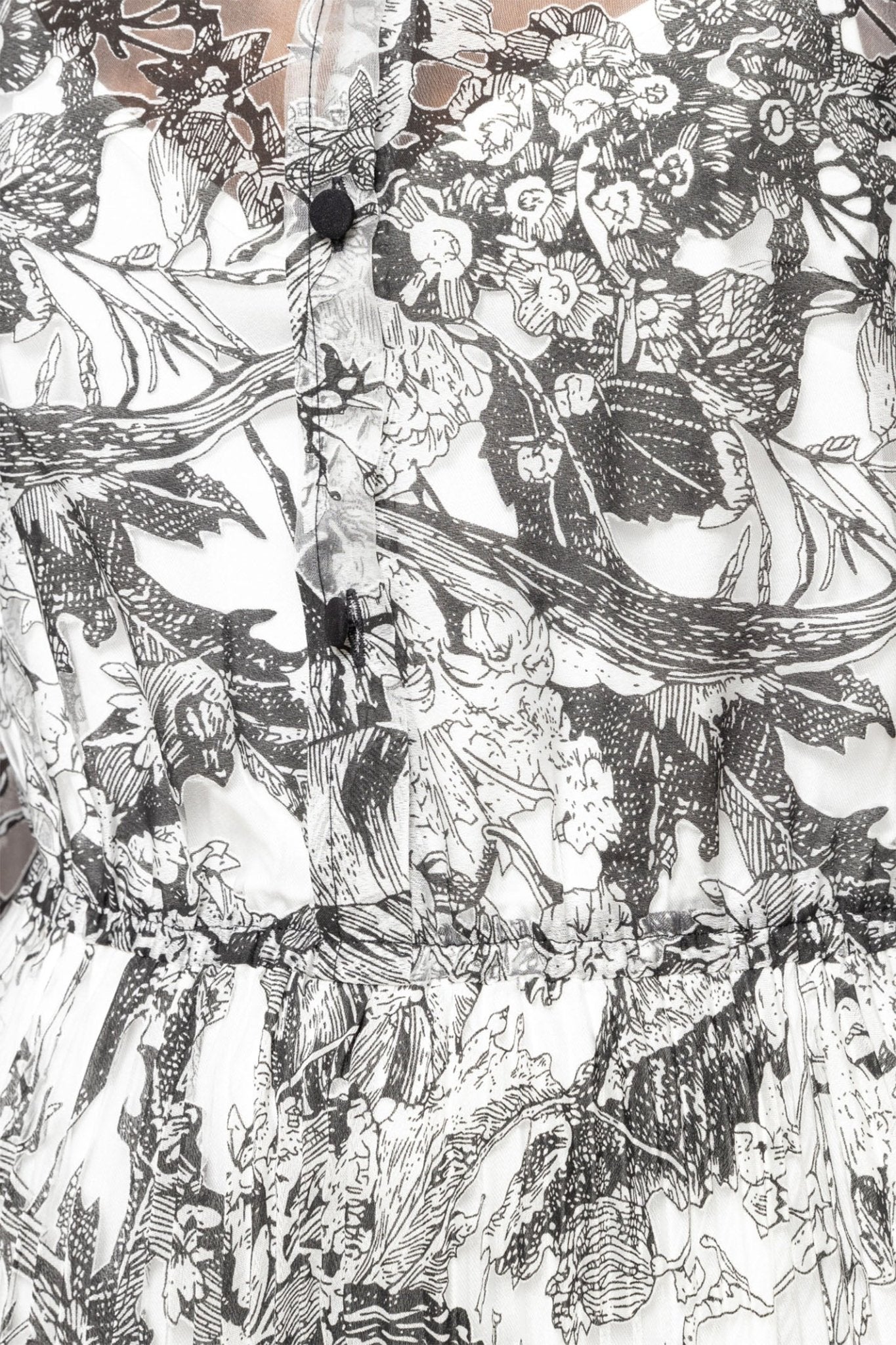 Nissa RC14862 White Floral Print Puff Sleeve Organza Dress - Dotique