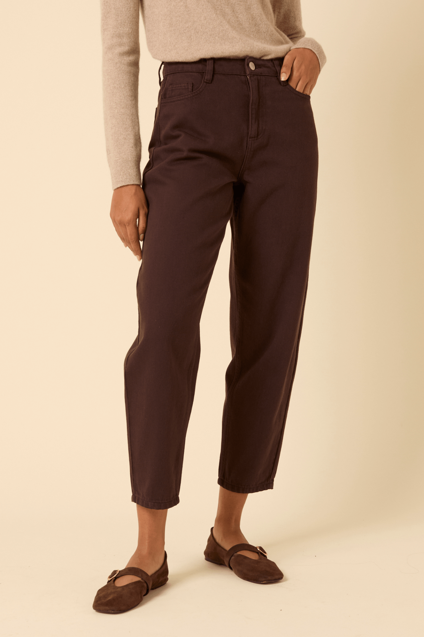 Nobody’s Child B254280 Brown Horseshoe Barrel Leg Jeans - Dotique - Nobody’s Child