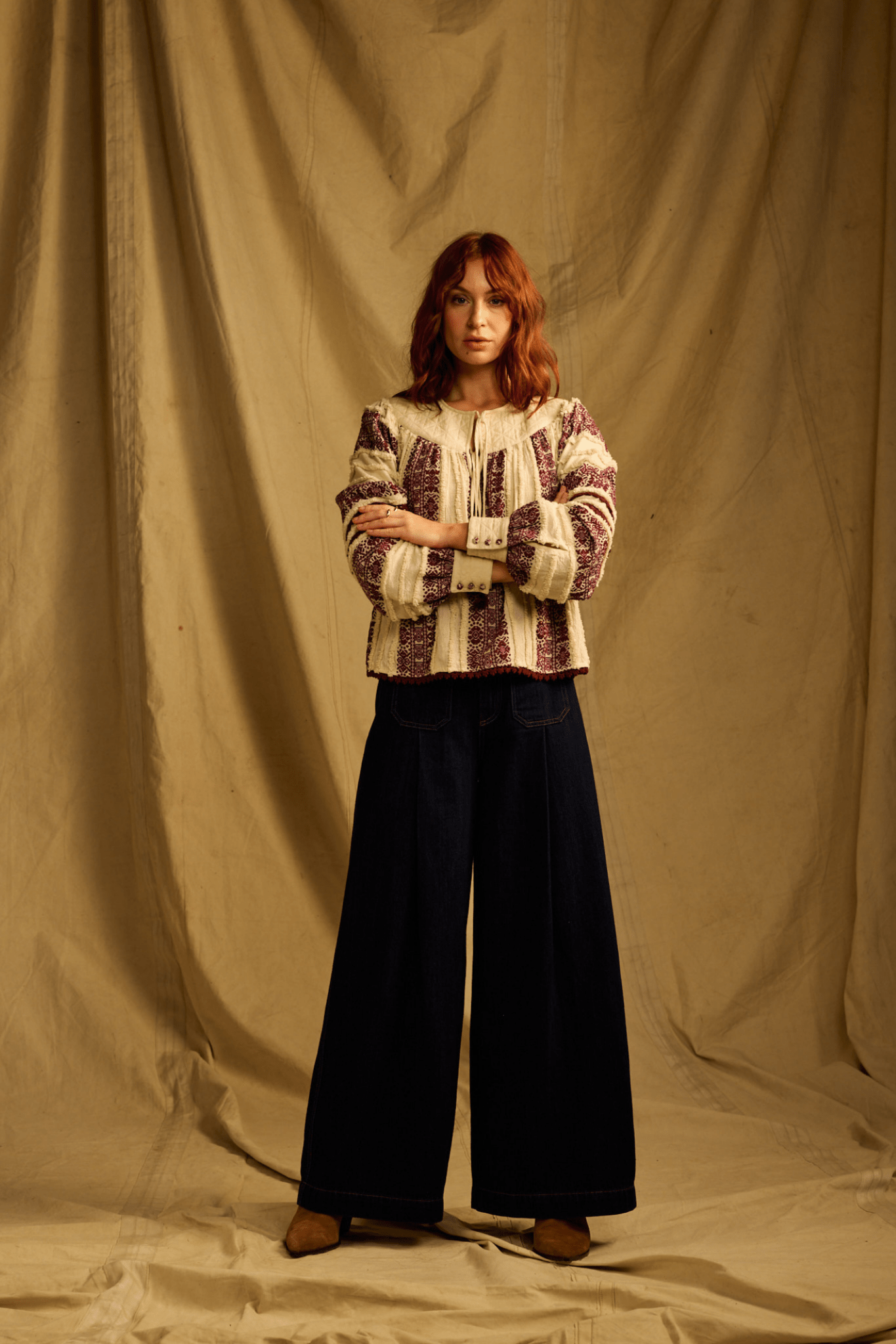 One Collective Averno Quilted Yoke Blouse - Sea Salt Jacquard