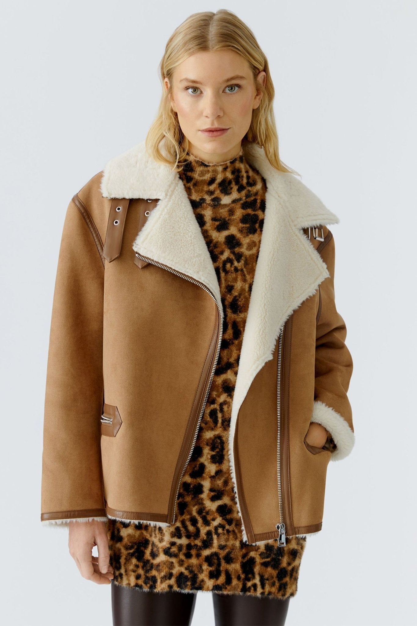 Oui 86733 Dk. Camel White 0781 Outdoor Jacket - Dotique - Oui