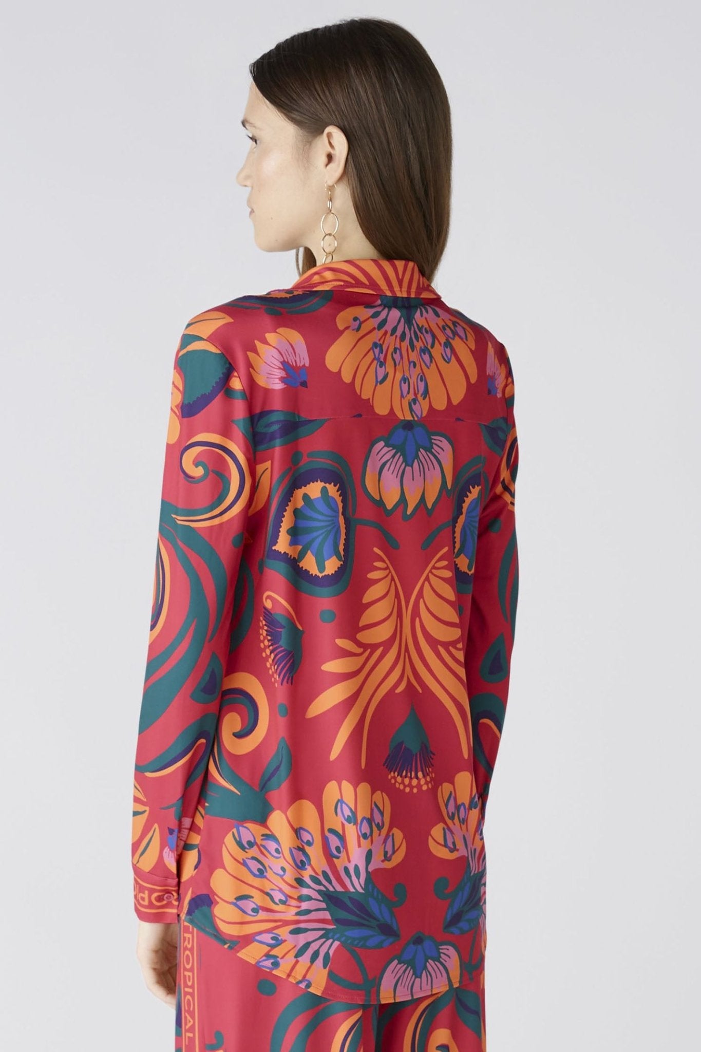 Oui 87420 Pink Orange Tropical Print Shirt - Dotique