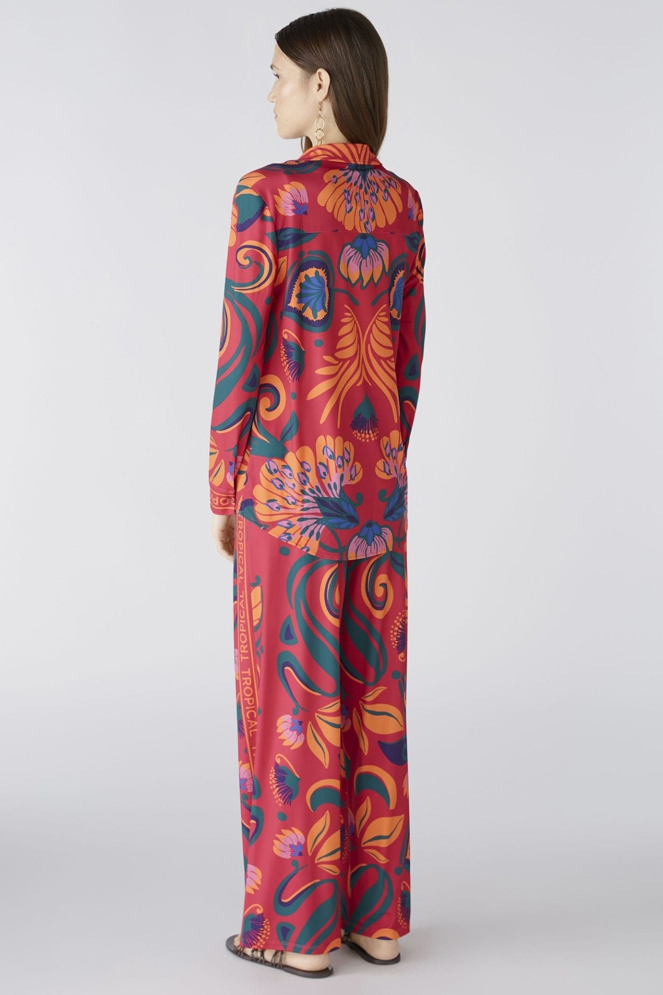 Oui 87420 Pink Orange Tropical Print Shirt - Dotique