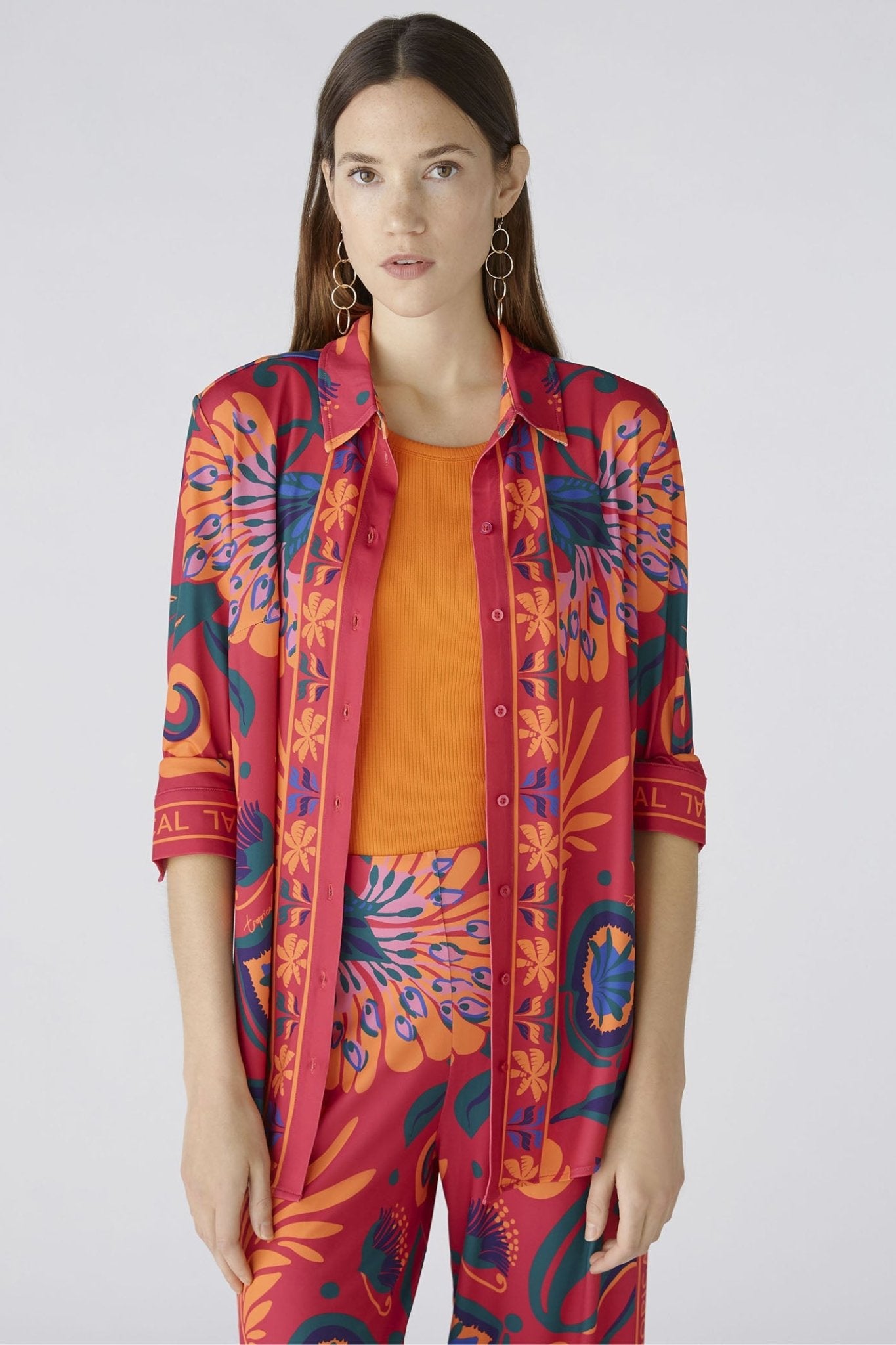 Oui 87420 Pink Orange Tropical Print Shirt - Dotique