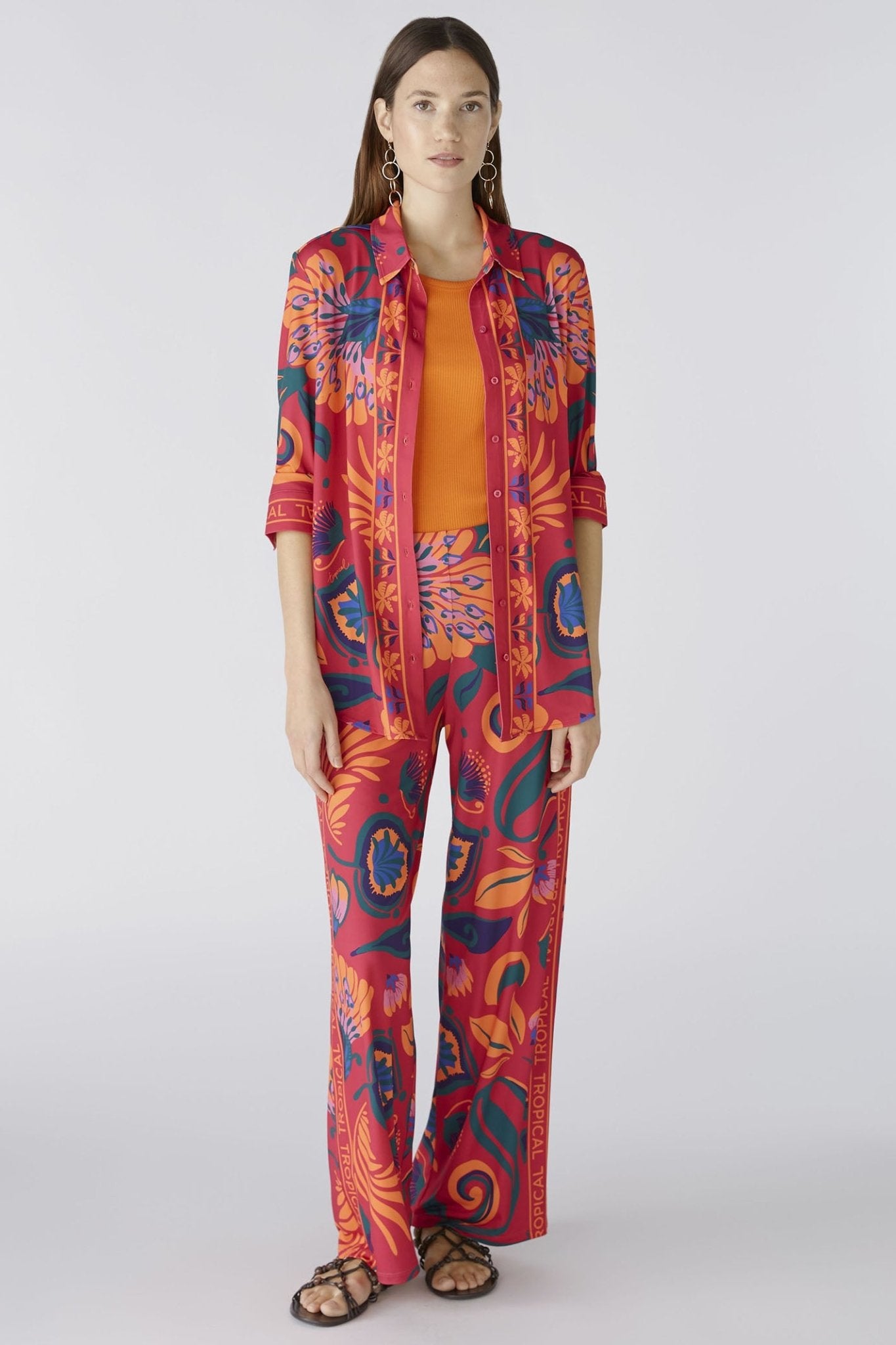 Oui 87420 Pink Orange Tropical Print Shirt - Dotique