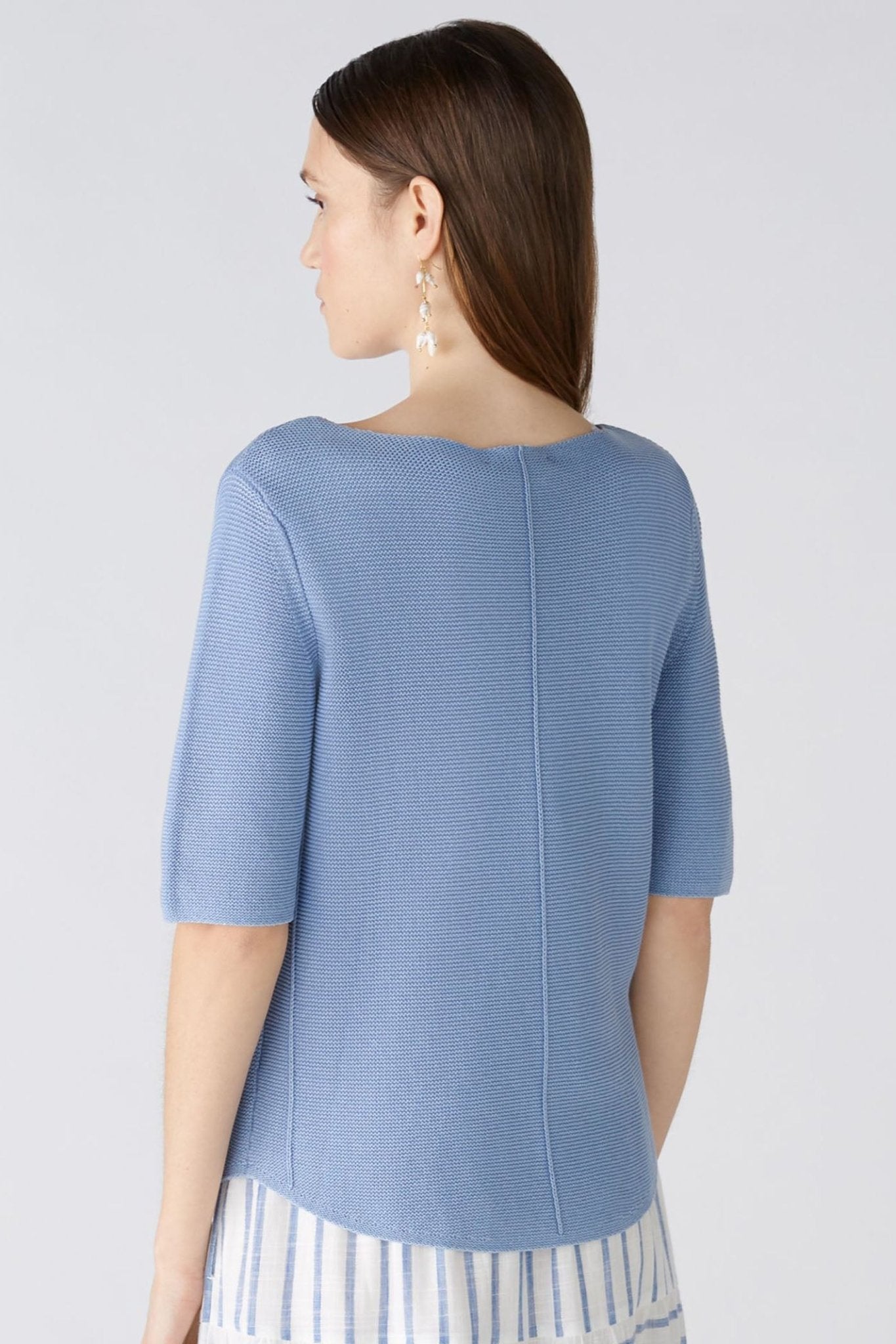 Oui 87489 Light Blue Short Sleeve Round Neck Jumper - Dotique
