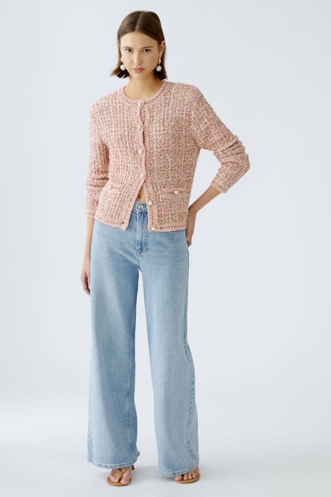 Oui 92059 Rose Gold Round Neck Cardigan Jacket