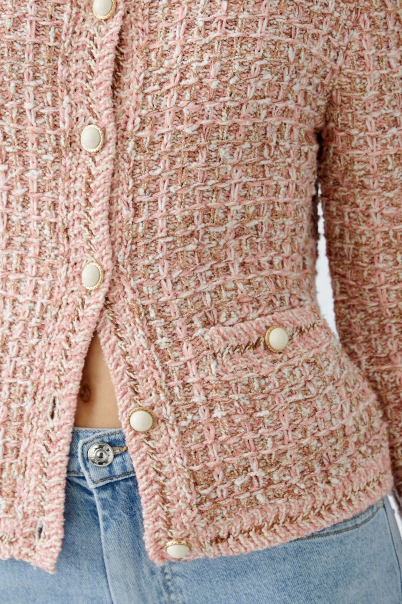 Oui 92059 Rose Gold Round Neck Cardigan Jacket