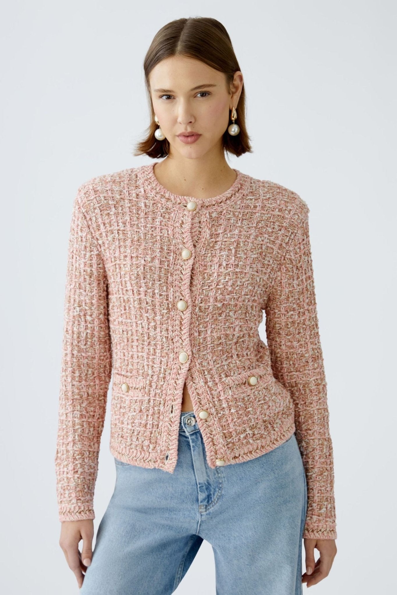 Oui 92059 Rose Gold Round Neck Cardigan Jacket