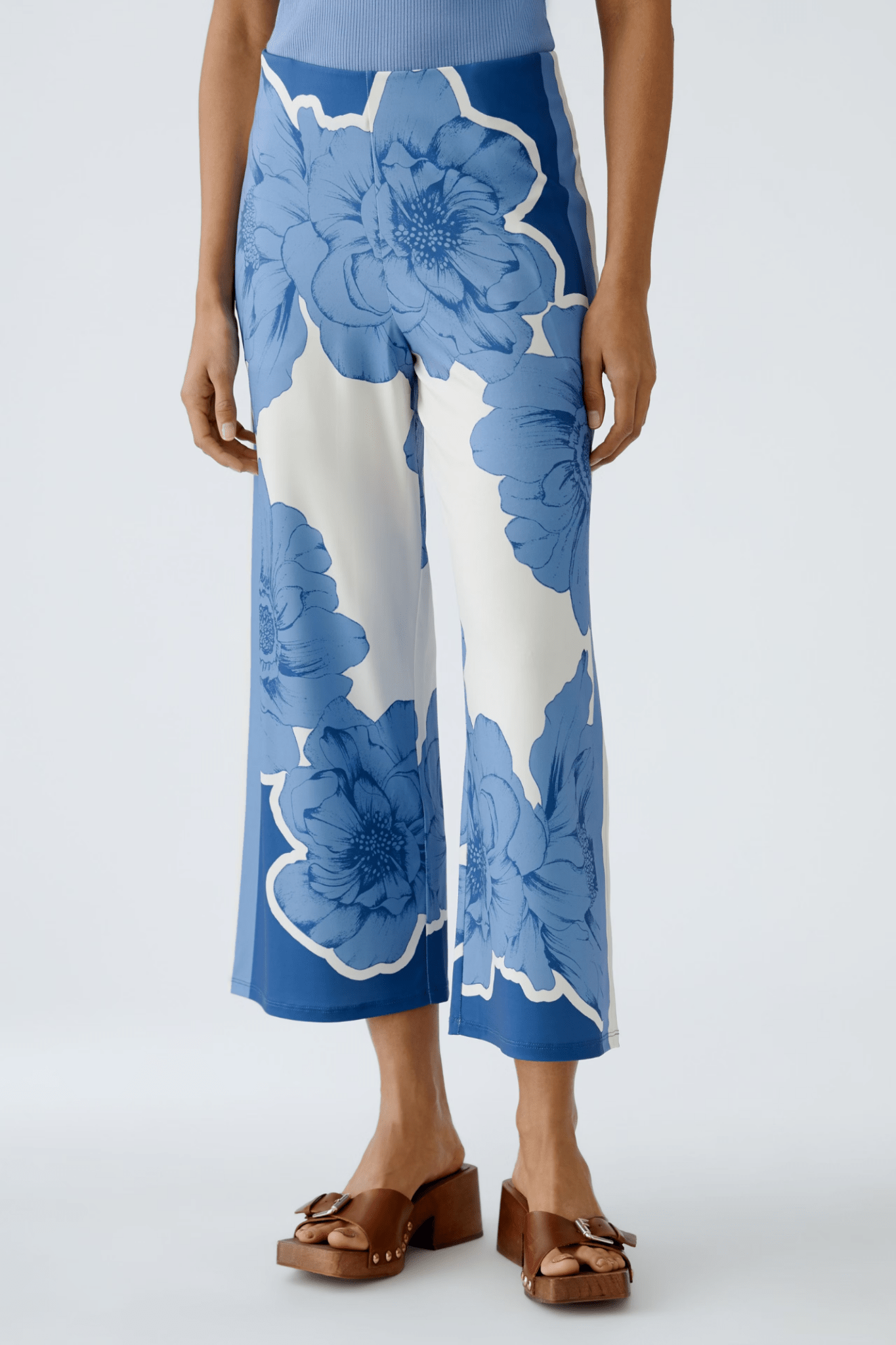 Oui 93013 Blue & White Floral Culotte Trousers - Dotique