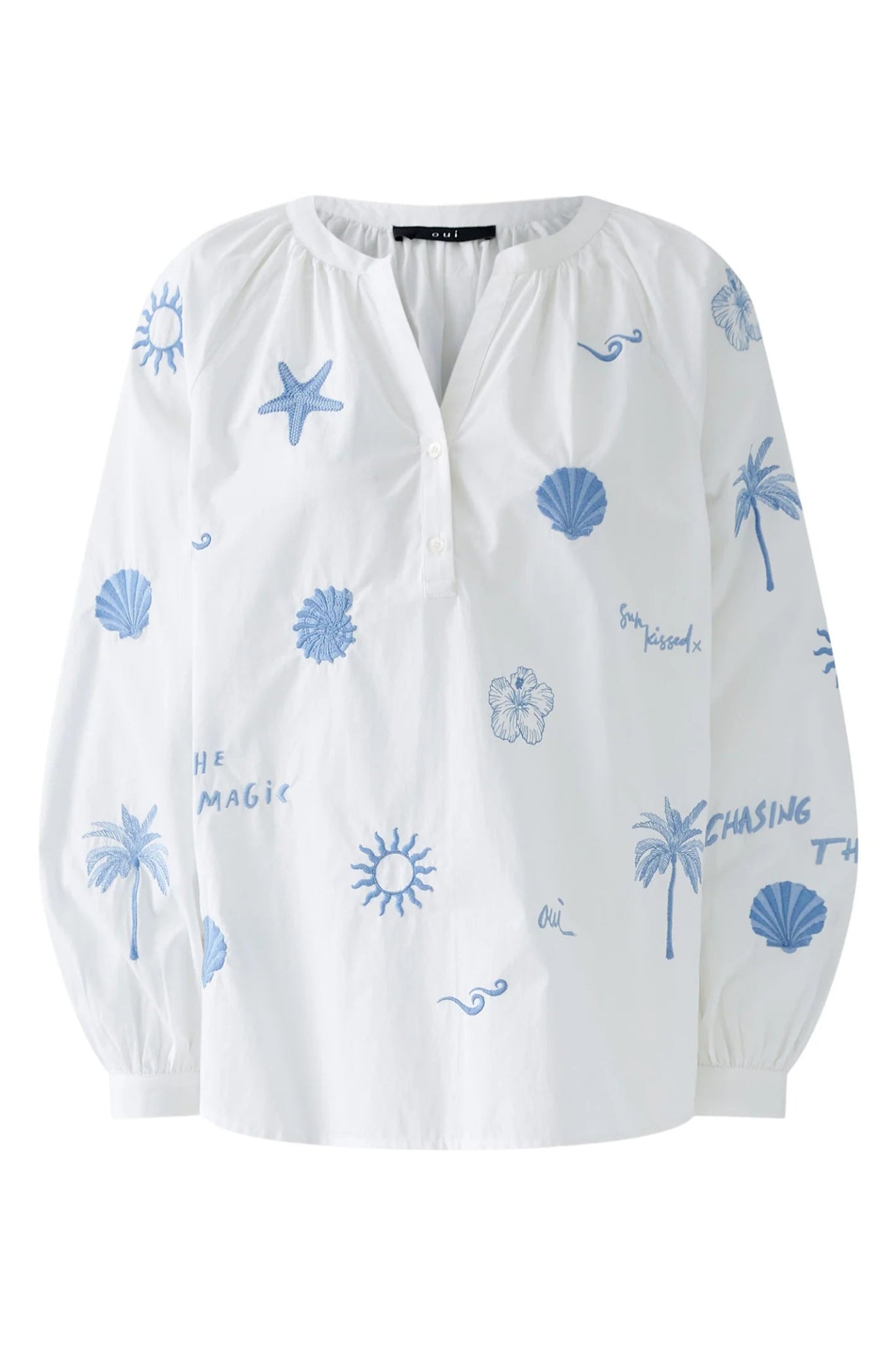 Oui 93211 Optic White Embroidered Cotton Tunic - Dotique