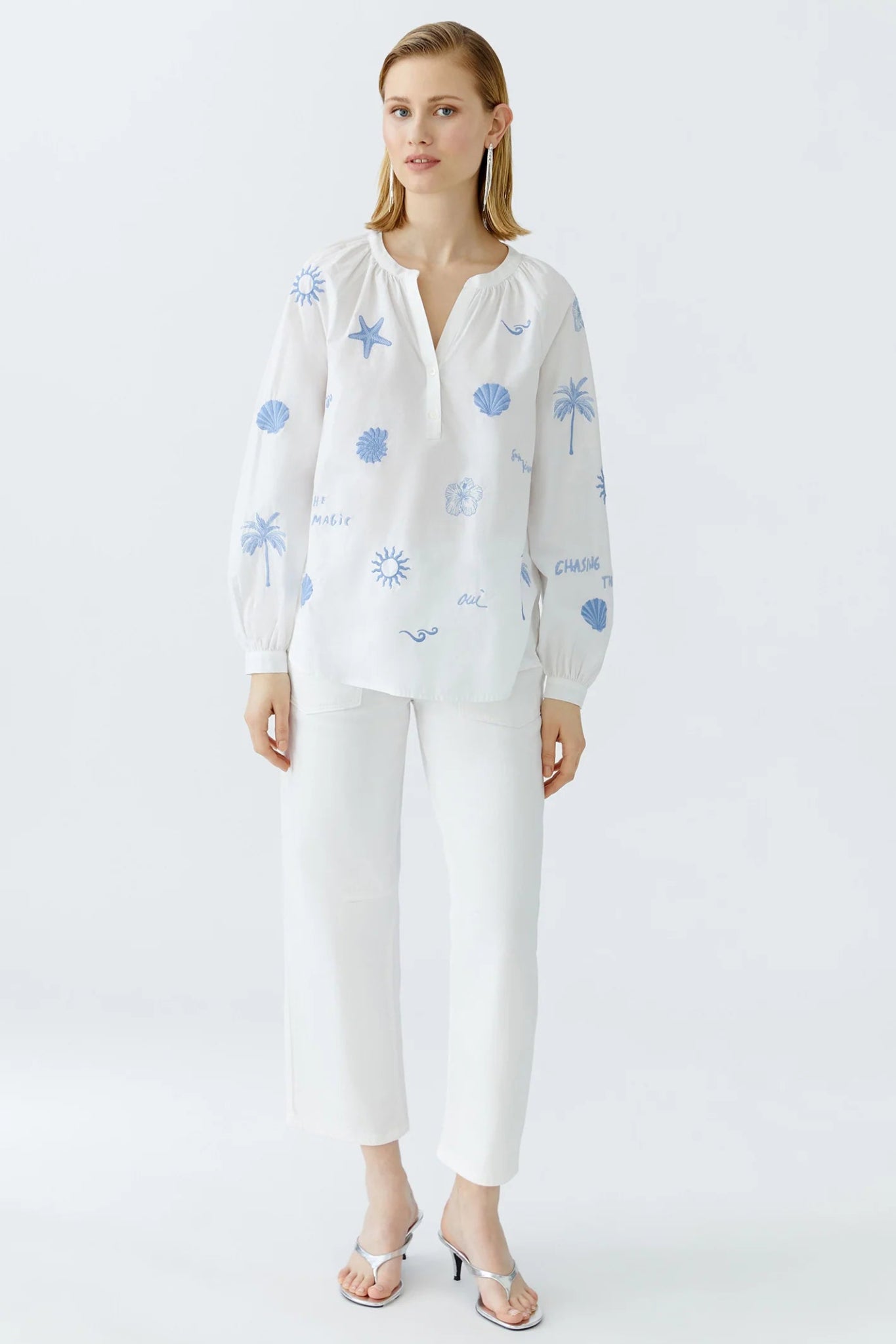 Oui 93211 Optic White Embroidered Cotton Tunic - Dotique