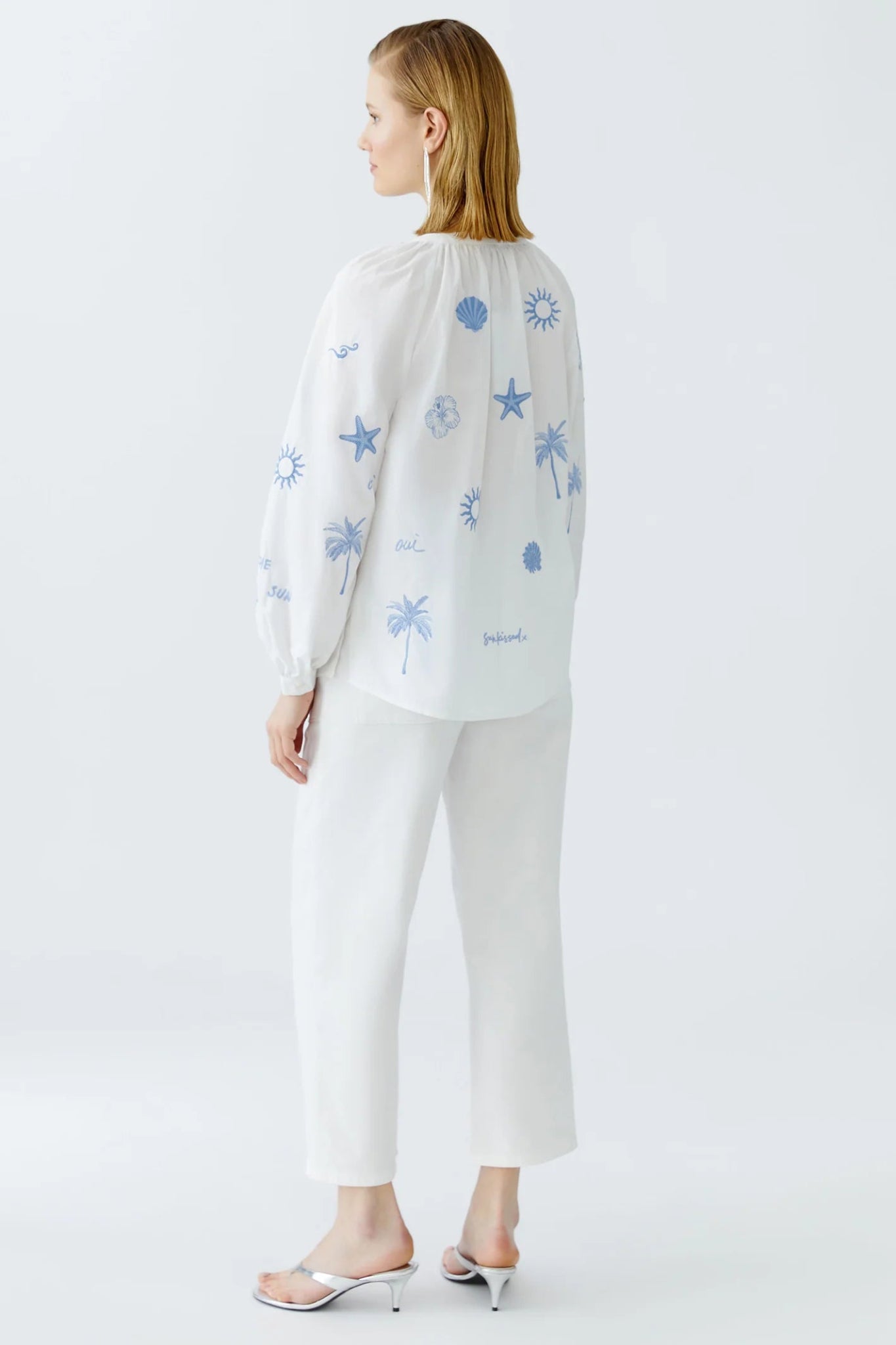 Oui 93211 Optic White Embroidered Cotton Tunic - Dotique